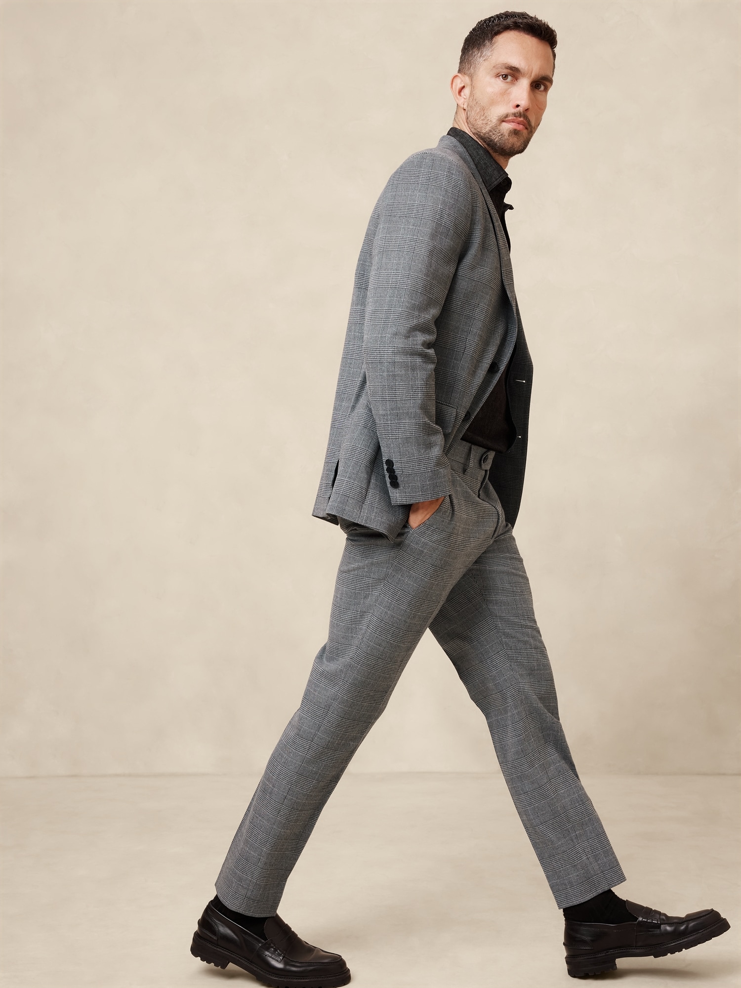 Tailored-Fit Gray Prince of Wales Suit Trouser