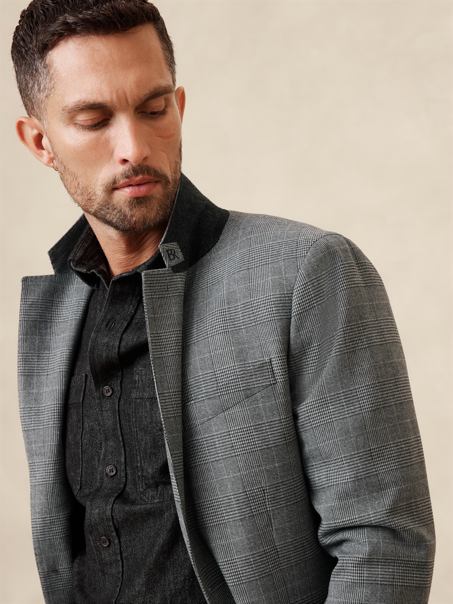 Tailored-Fit Gray Prince Of Wales Suit Jacket