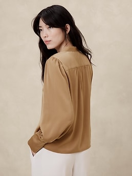 Crepe Volume-Sleeve Blouse | Banana Republic Factory