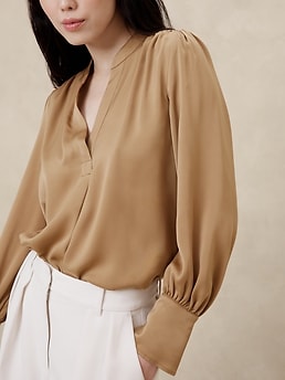 Crepe Volume-Sleeve Blouse | Banana Republic Factory