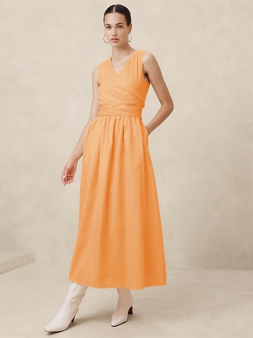 banana republic factory orange dress Voile Wrap-Waist Maxi Dress
