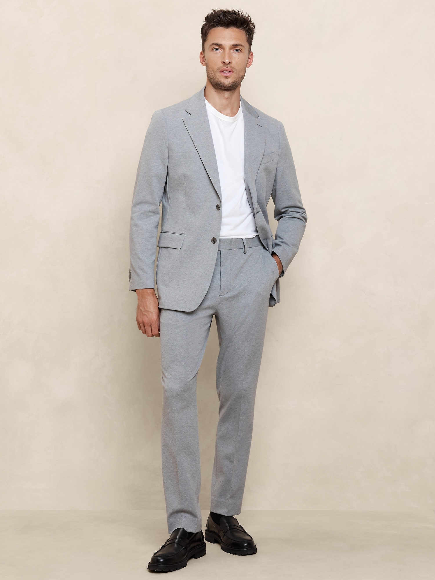 Tailored-Fit Light Gray Knit Suit Trouser
