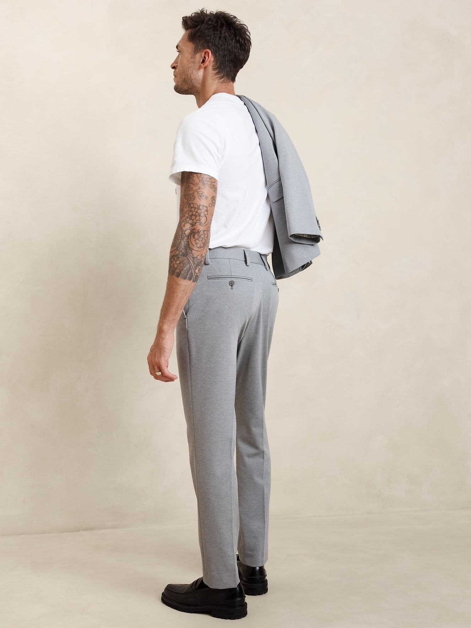 Tailored-Fit Light Gray Knit Suit Trouser