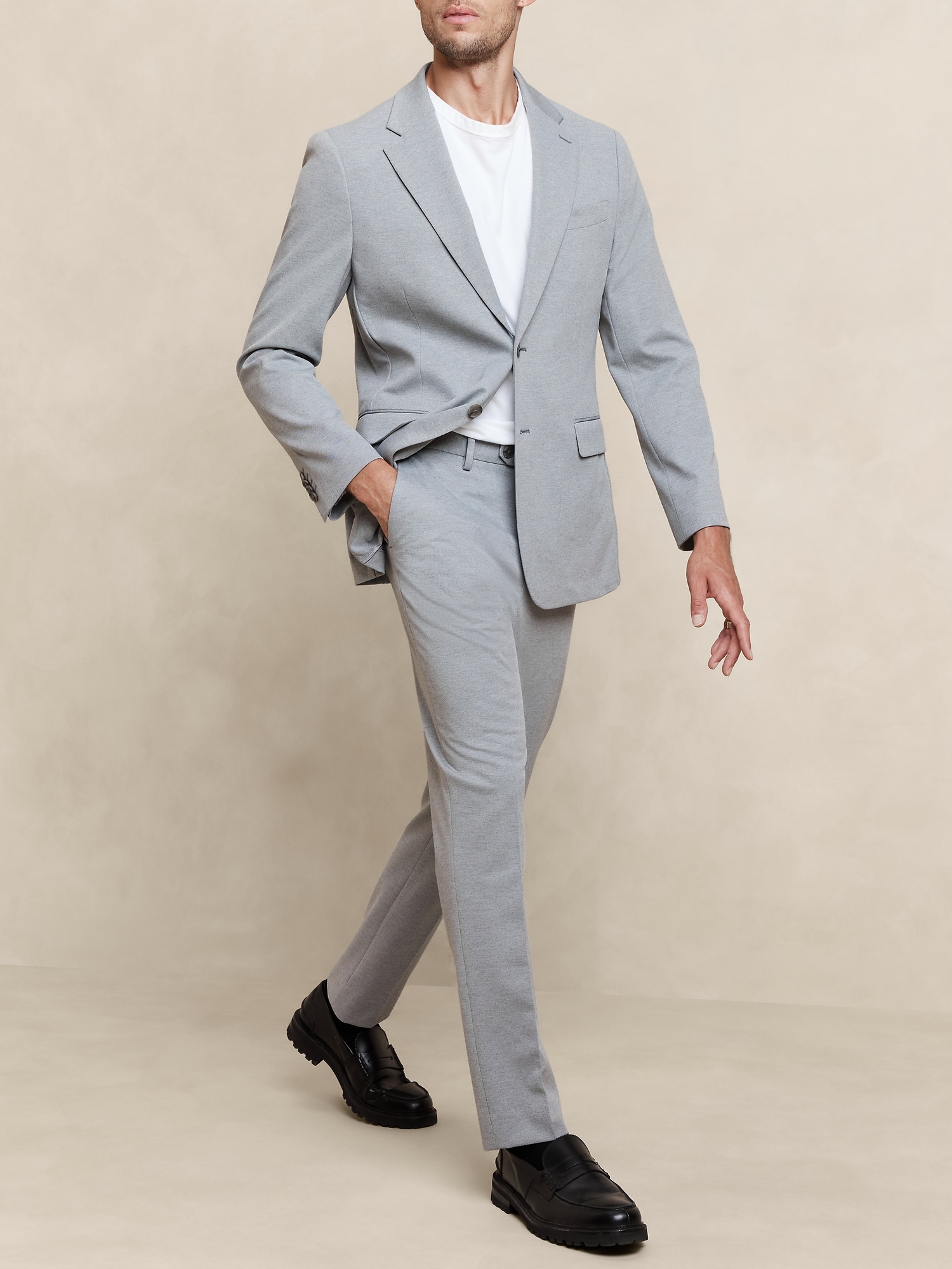 Tailored-Fit Light Gray Knit Suit Trouser