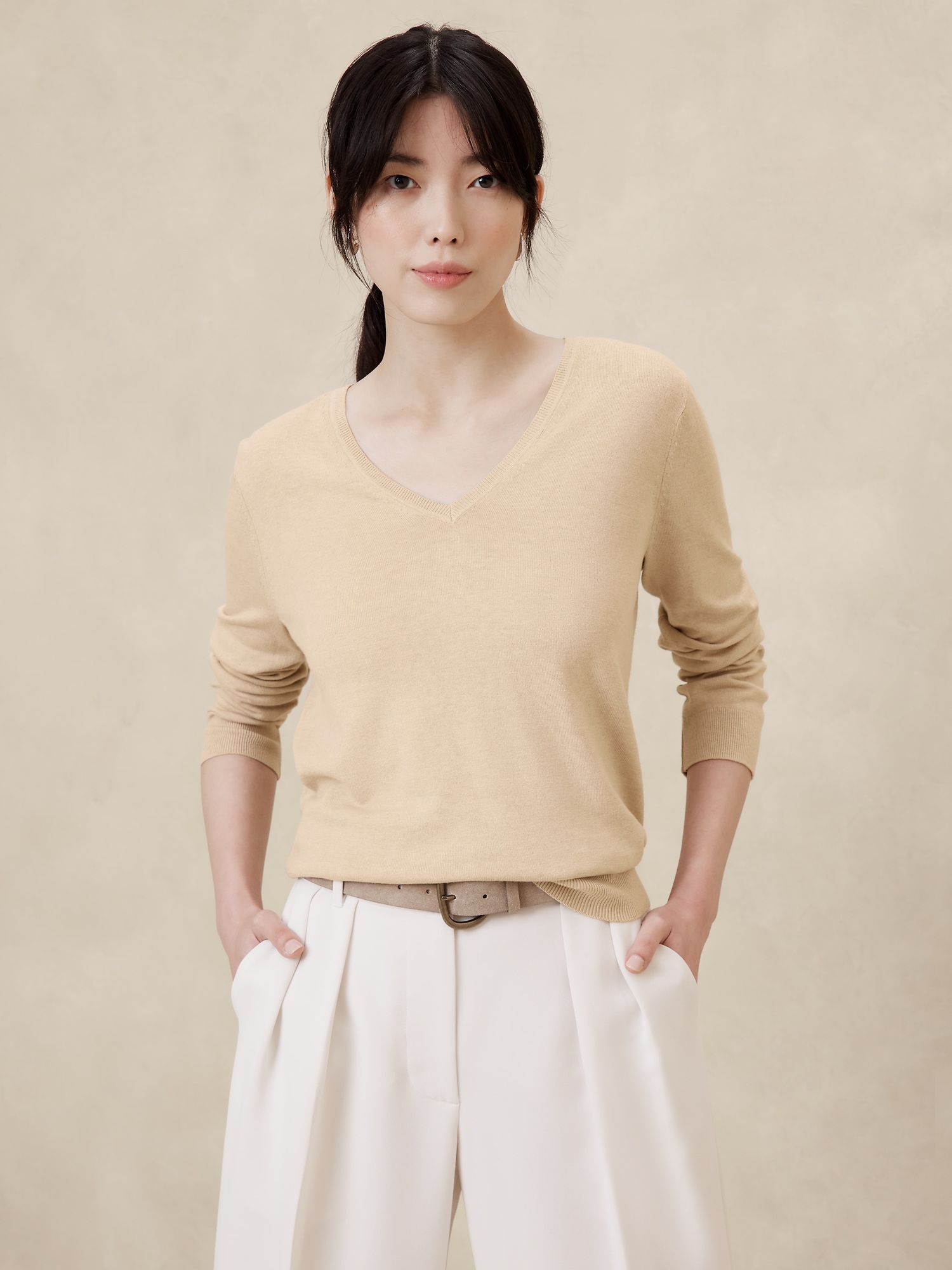 Forever V-Neck Sweater - Beige