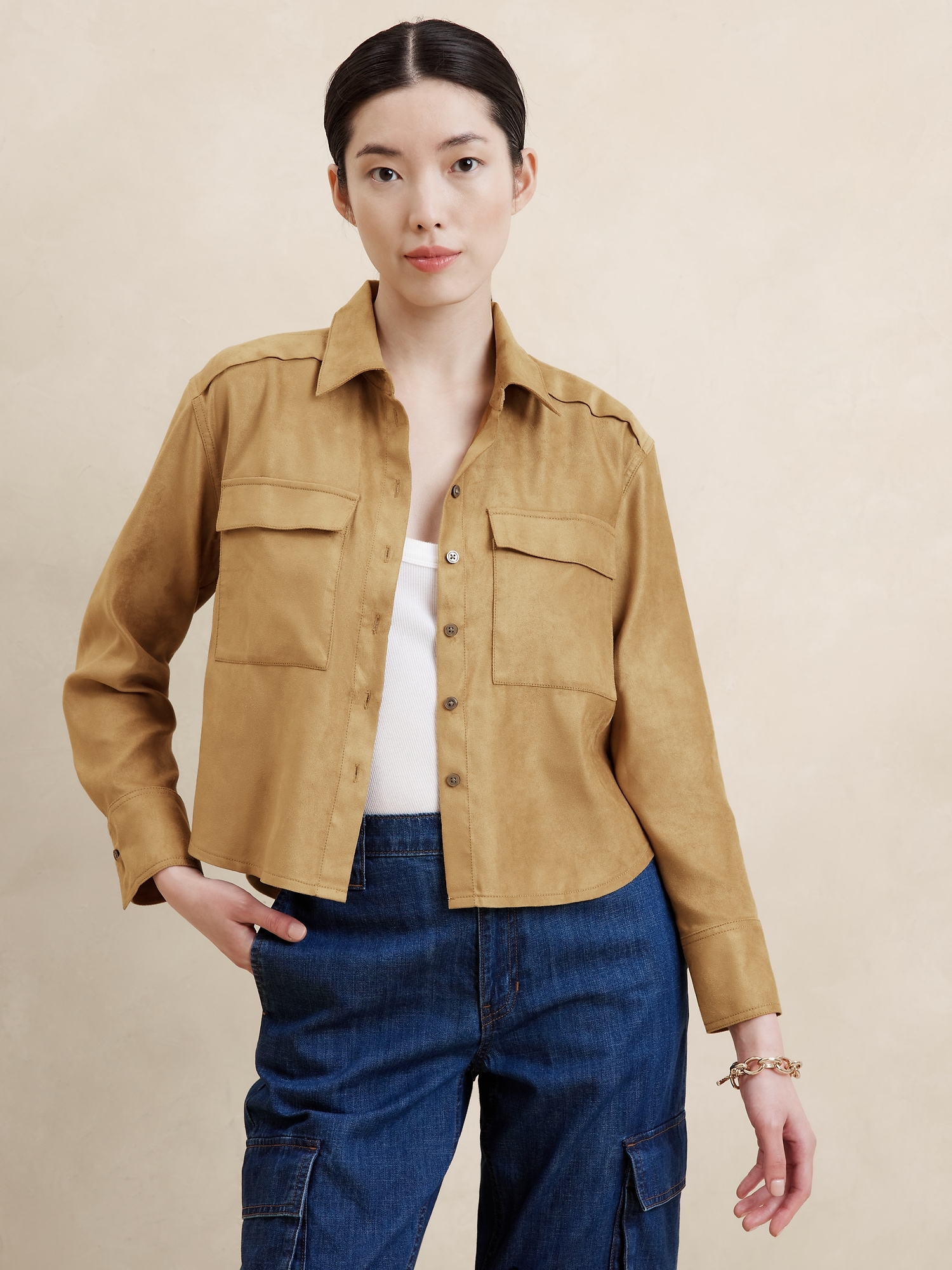 Vegan Suede Cropped Shirt