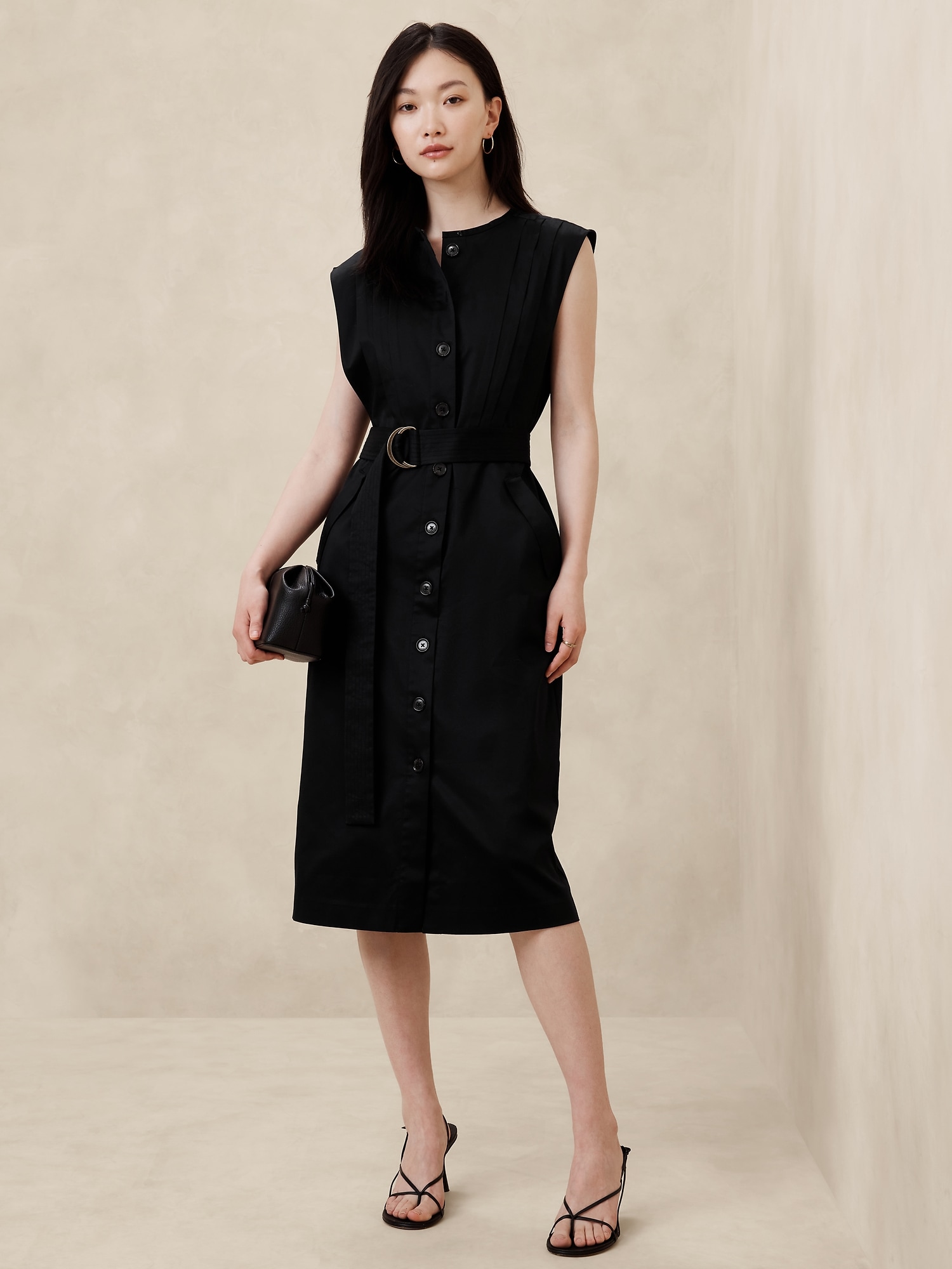 Cotton-Satin Knee-Length Shirtdress