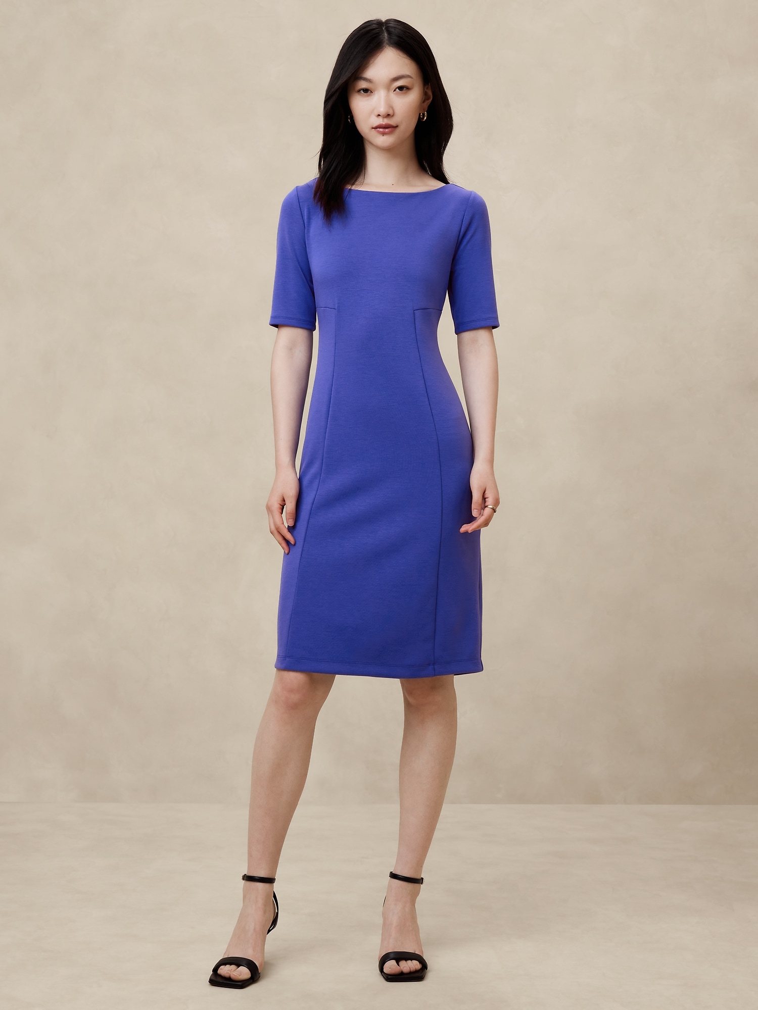 Scuba Seamed Knee-Length Dress