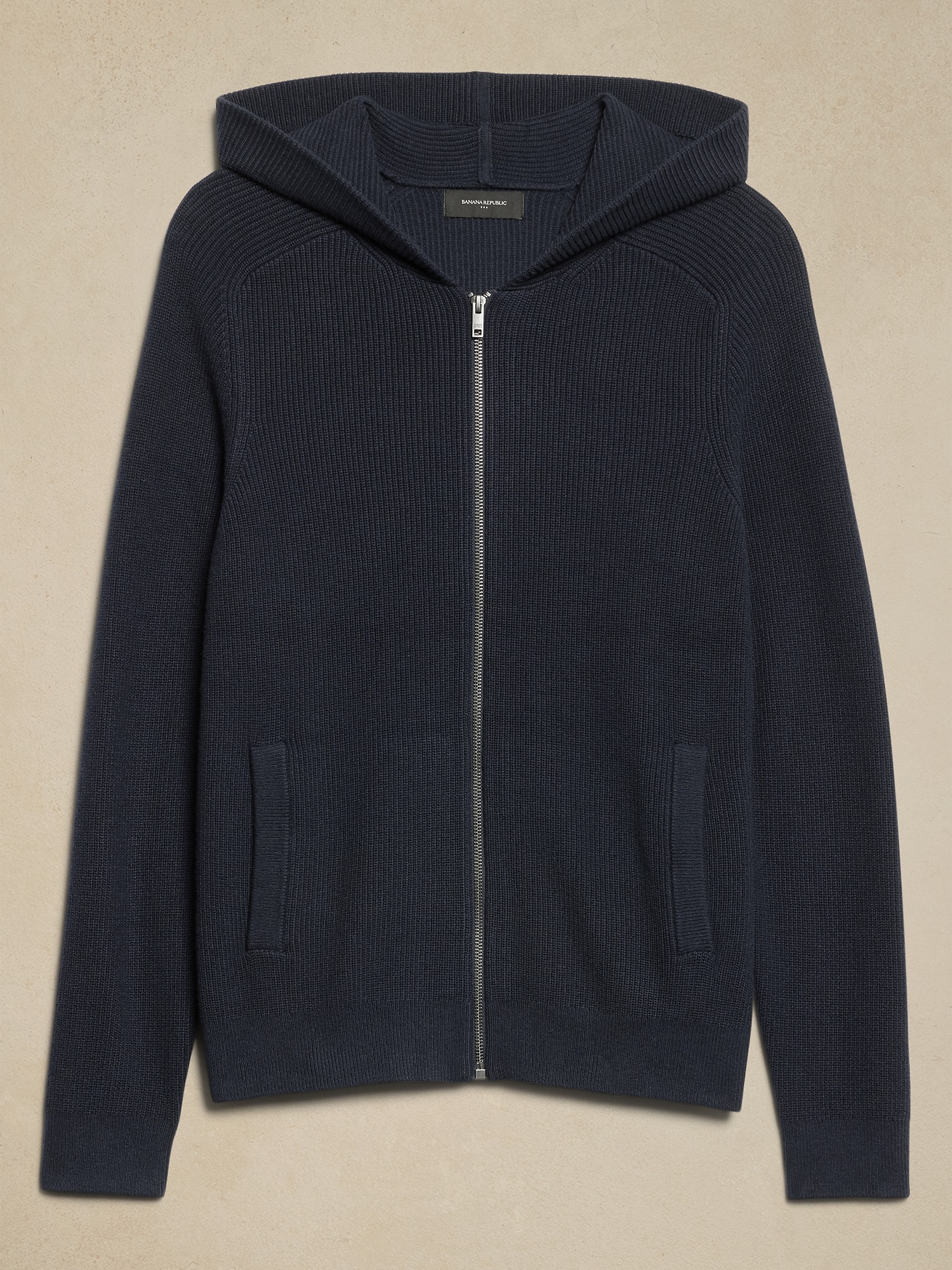 Cotton-Blend Ribbed Zip Hoodie Sweater