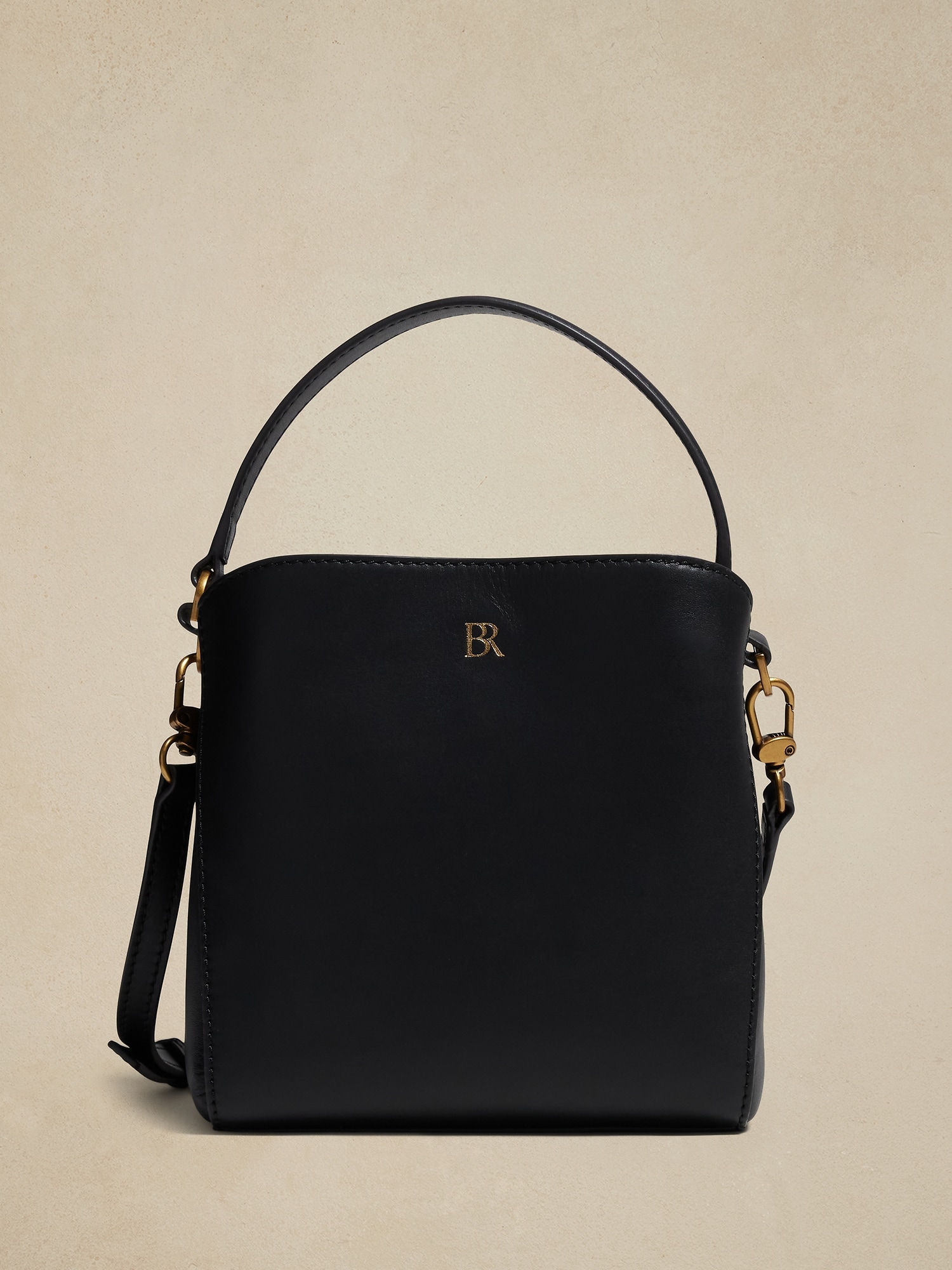 Leather Mini Bucket Bag - Black