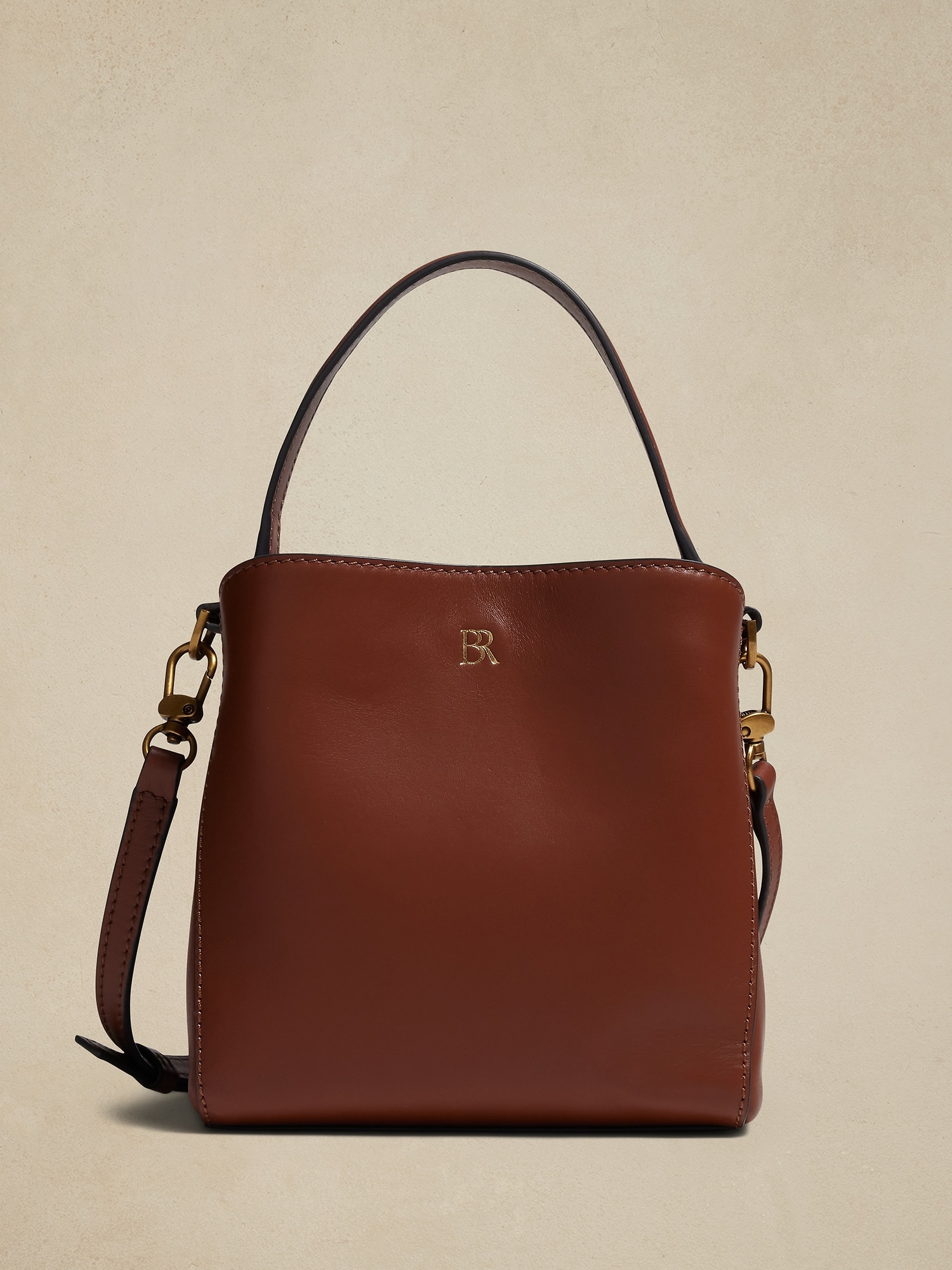 Leather Mini Bucket Bag - Brown