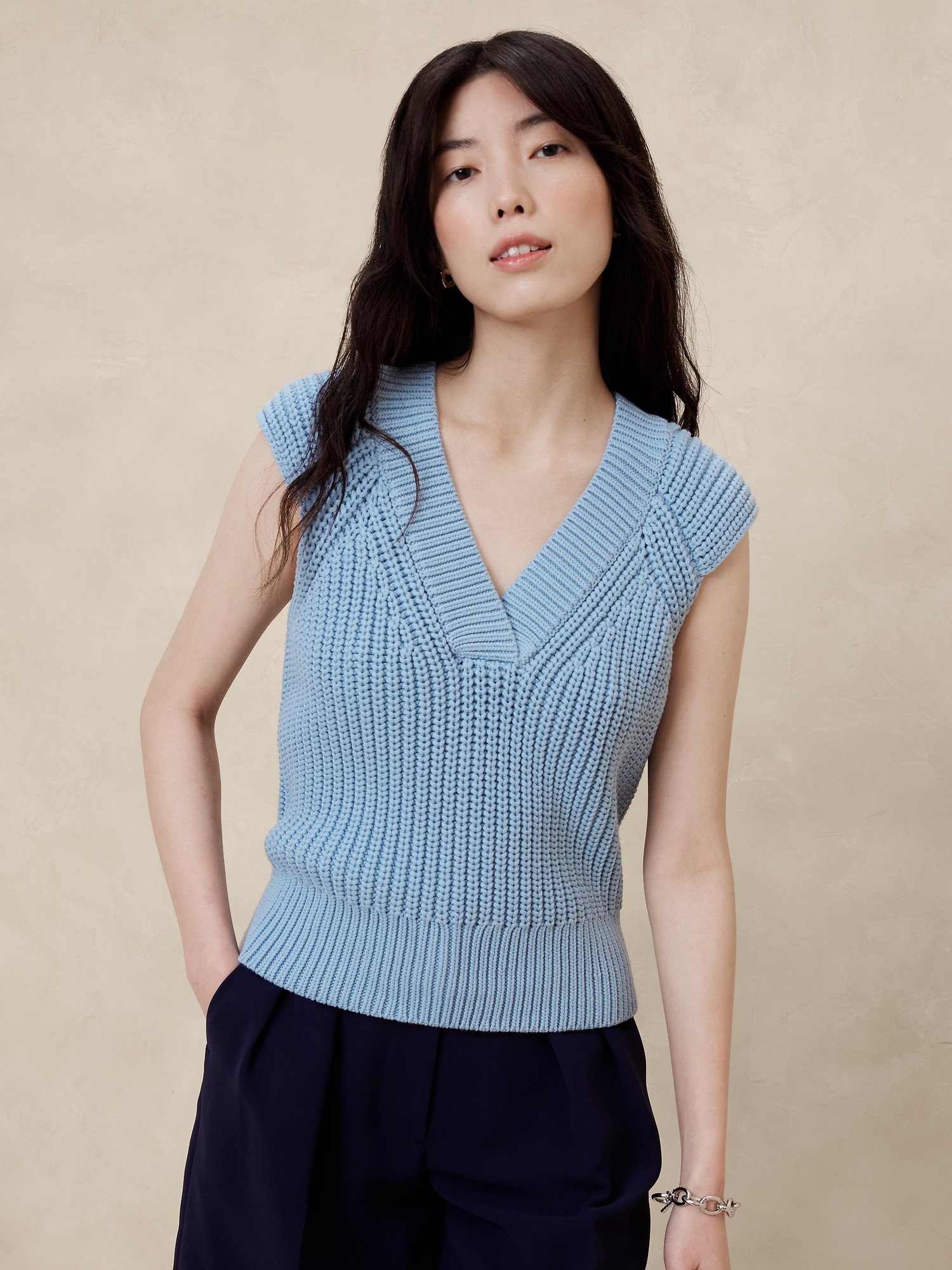 Textured Cross-Vee Sweater