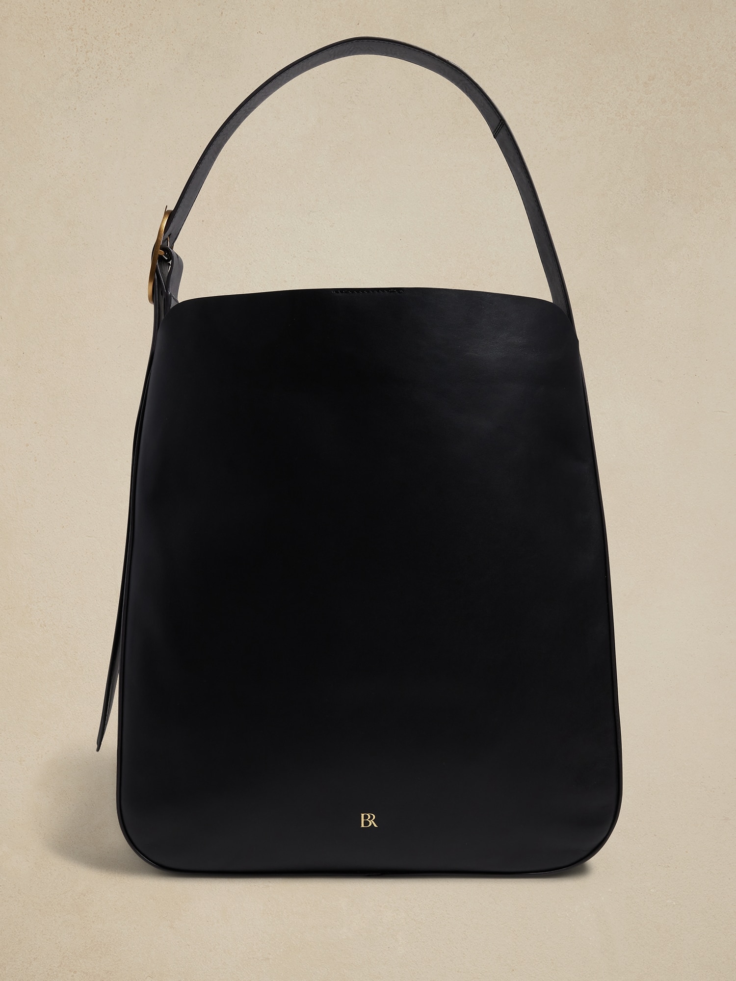 Leather Oversize Tote - Black