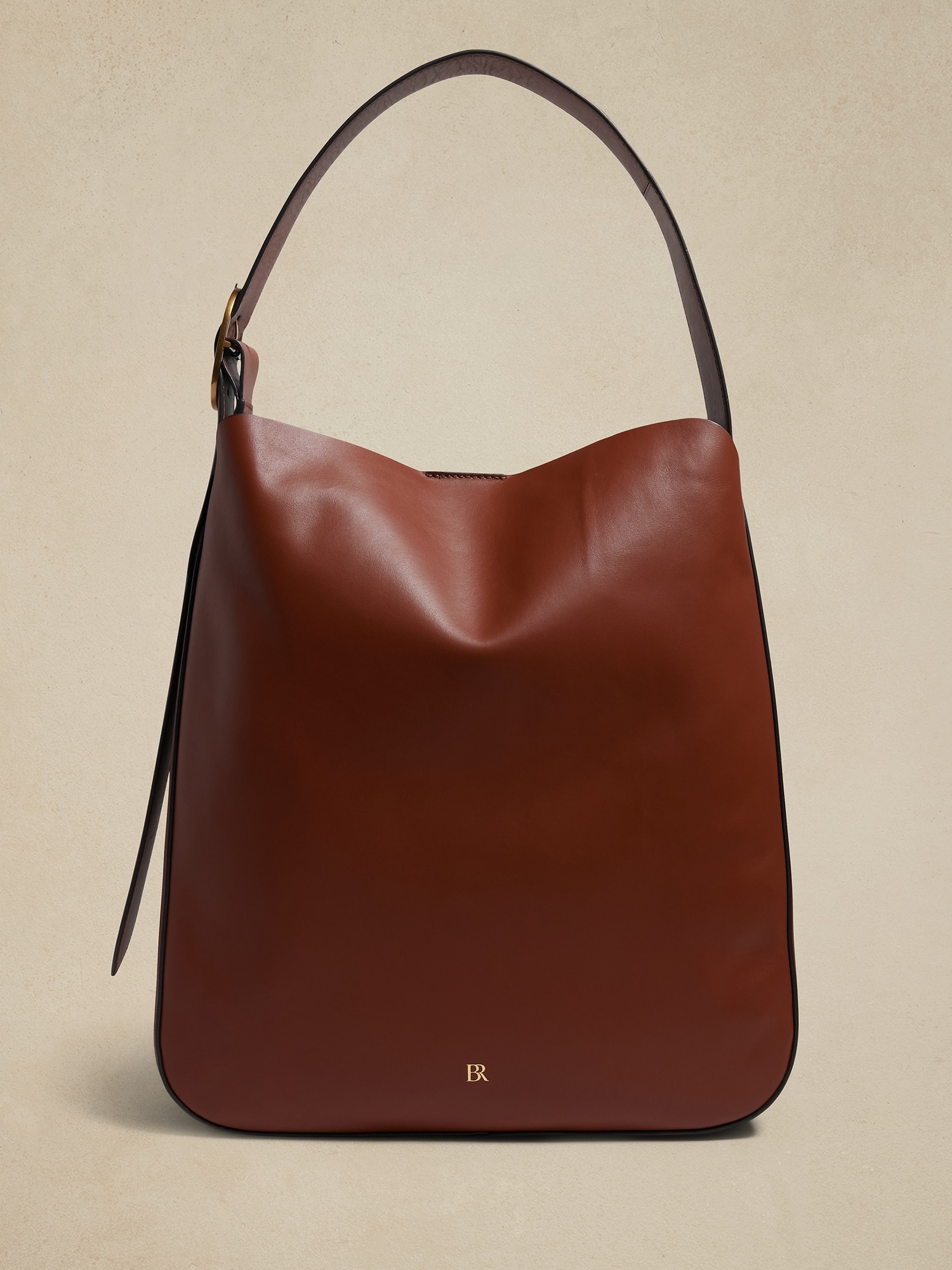 Leather Oversize Tote - Brown