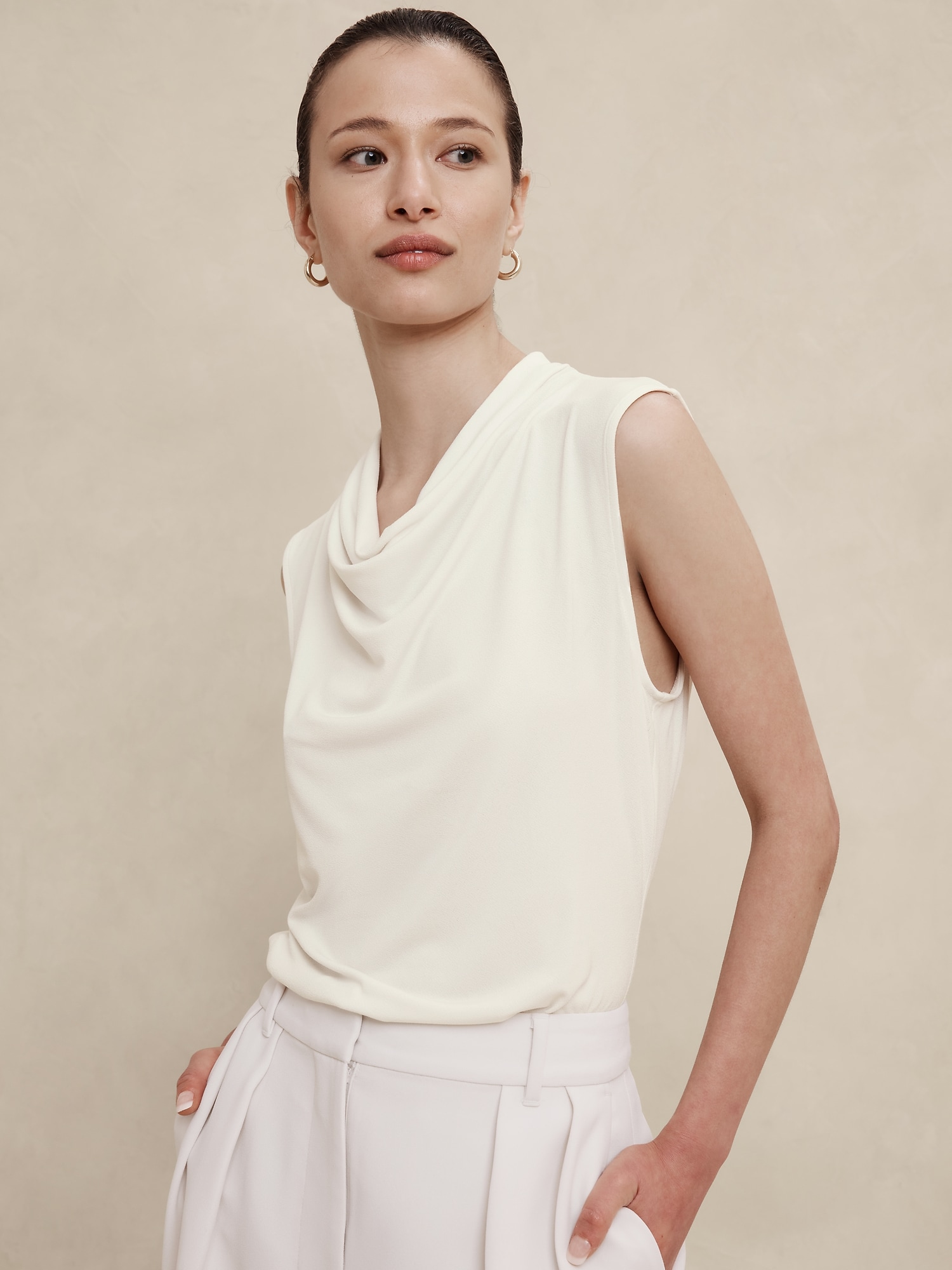 Cowl-Neck Crepe Tank