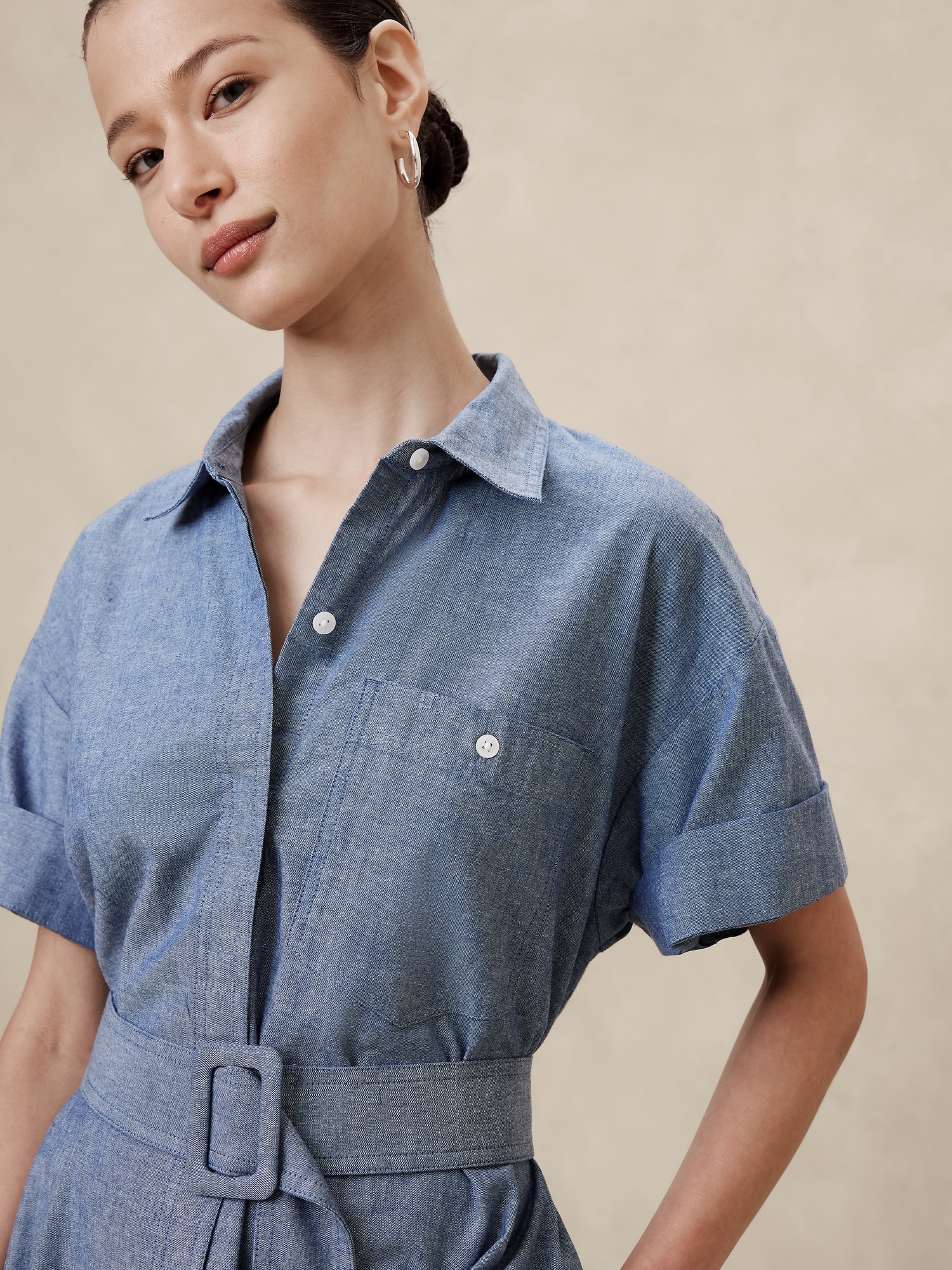 Chambray Midi Shift Shirtdress