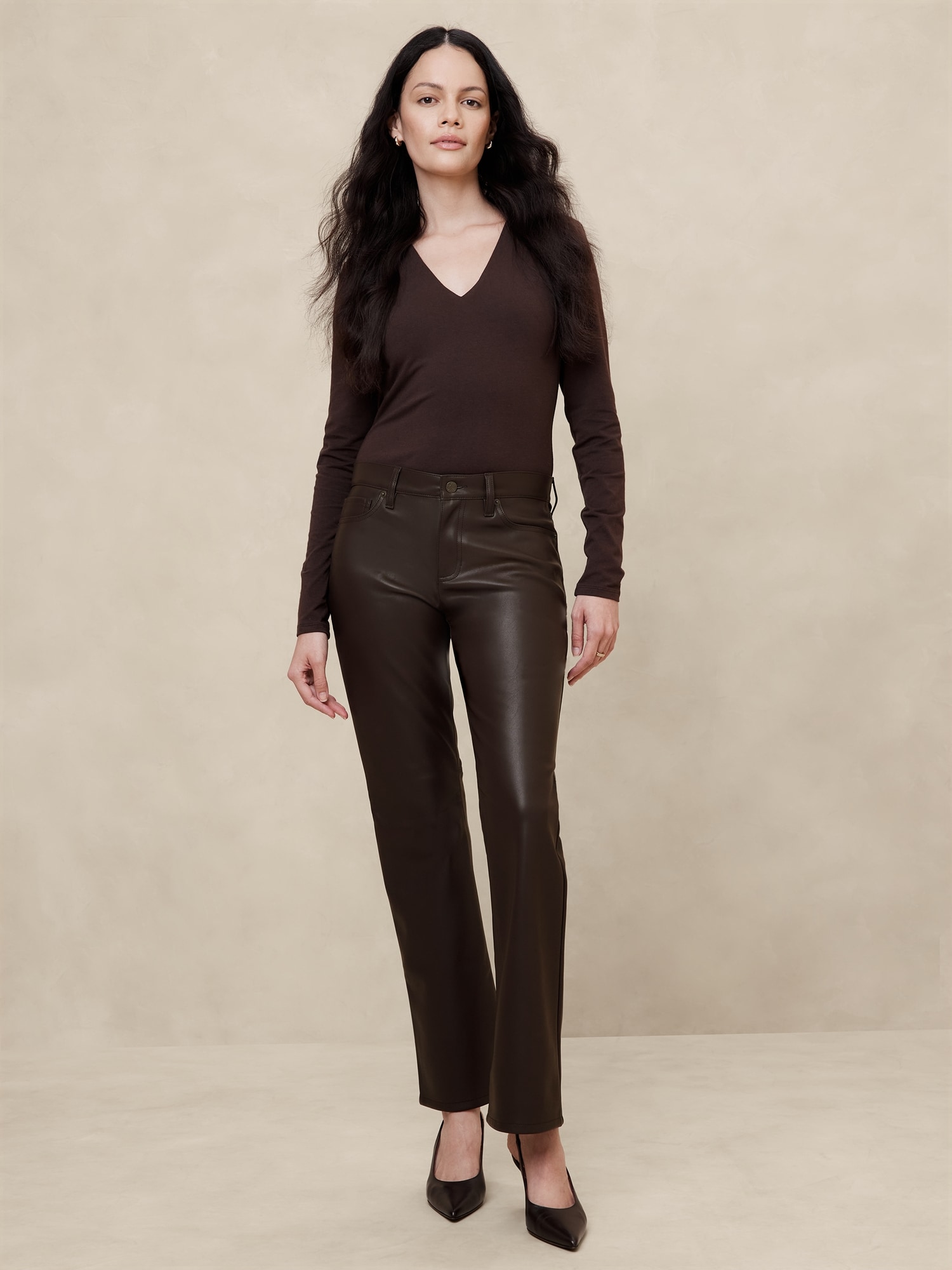 Mid-Rise Bootcut Vegan Leather Pant