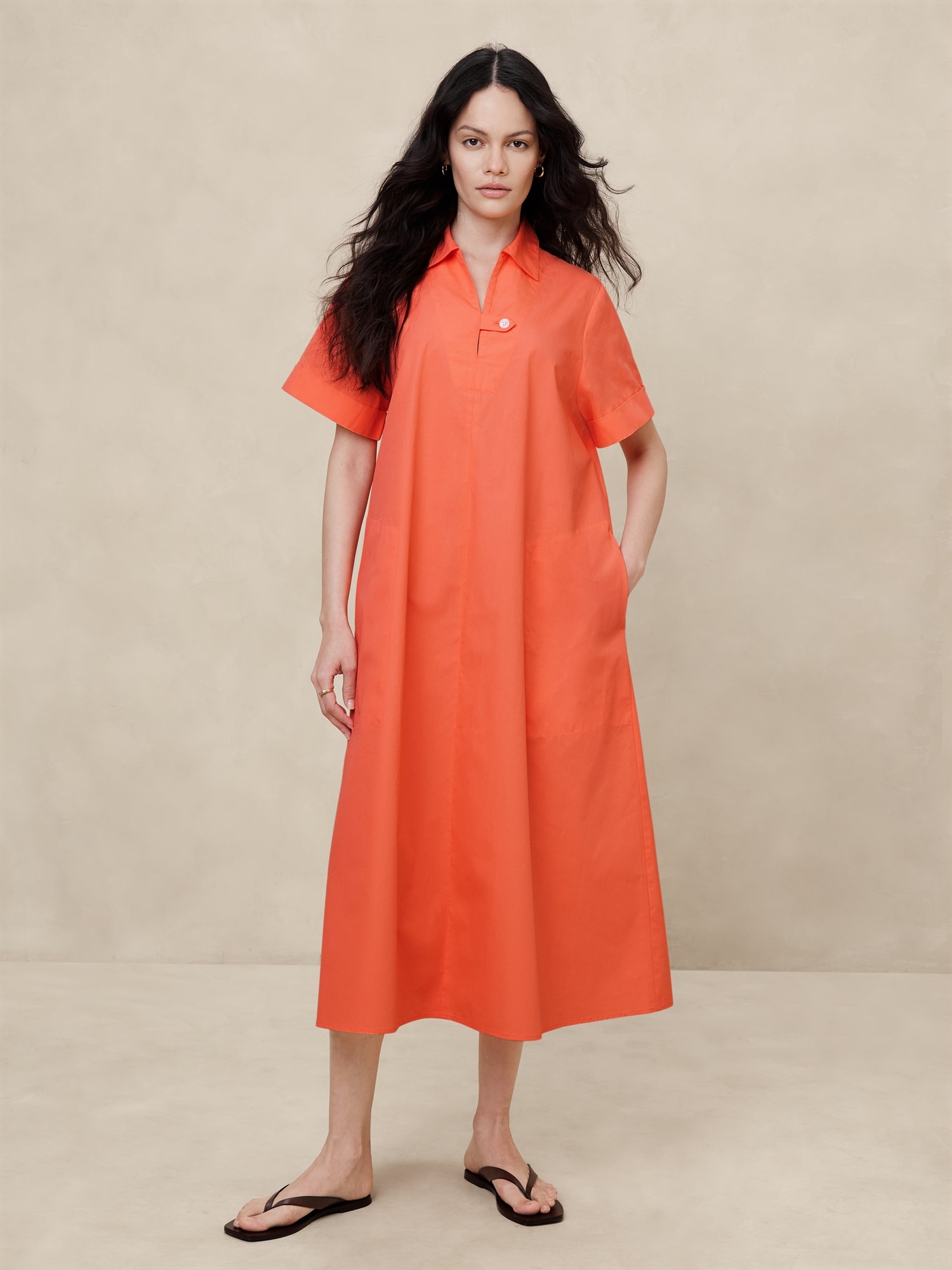 Tab Poplin Midi Dress