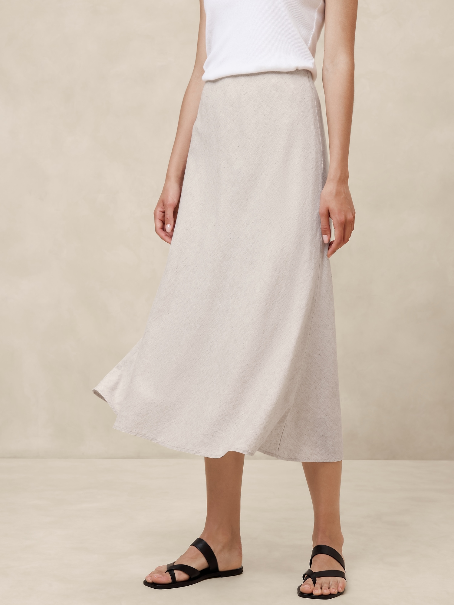 Linen-Blend Midi Slip Skirt