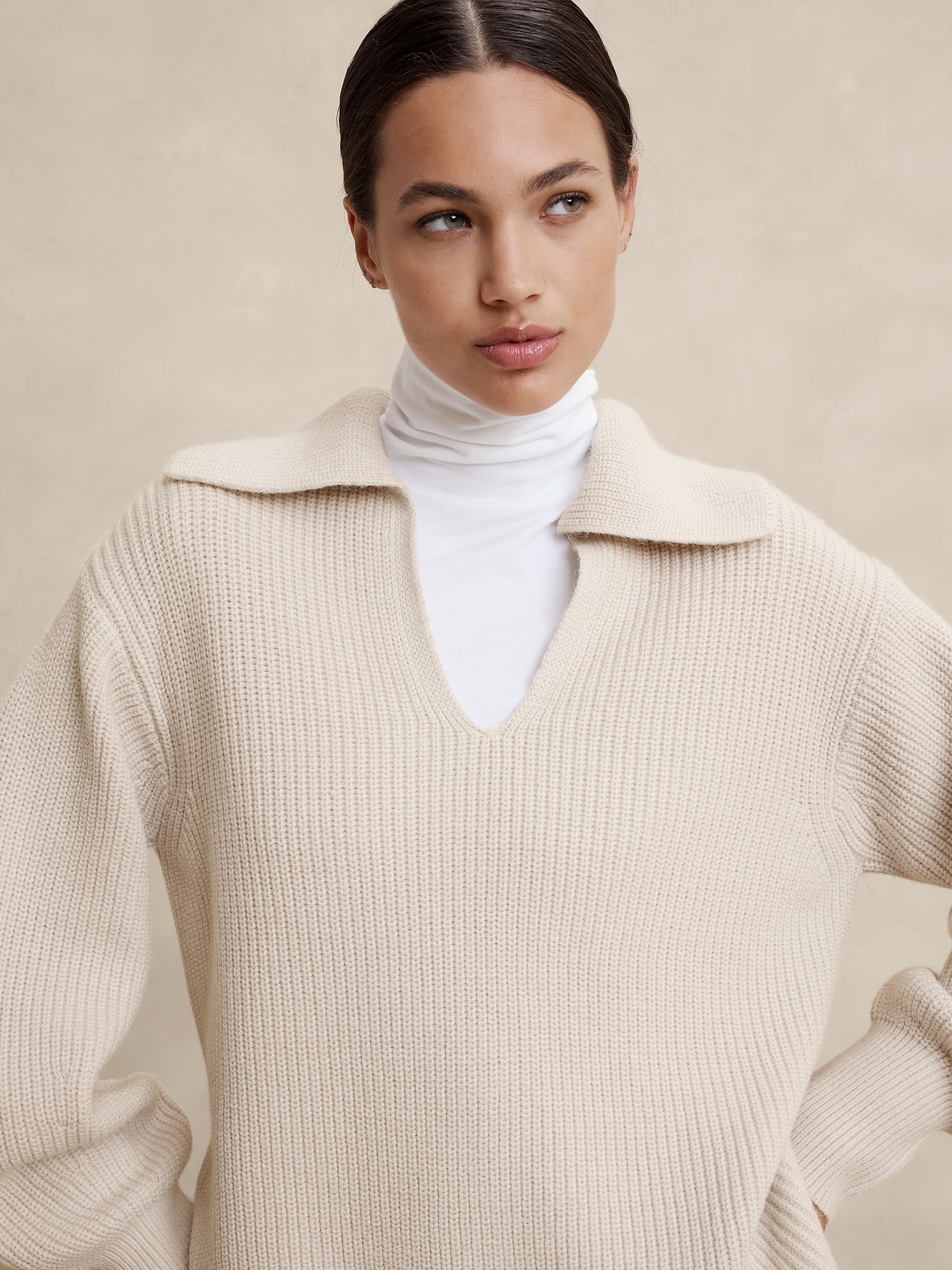 Ribbed Johnny Collar Sweater