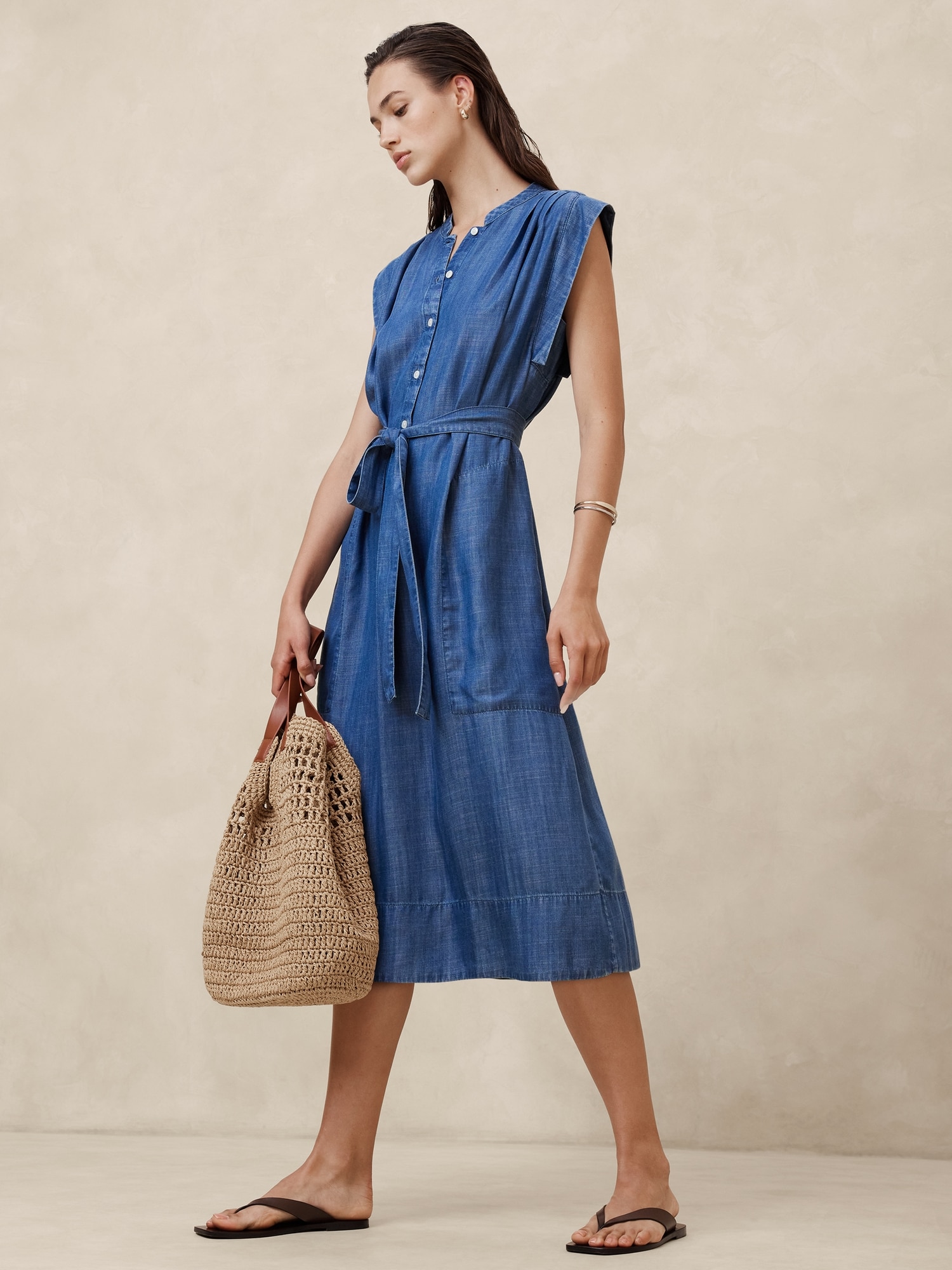 Chambray Midi Shift Shirtdress