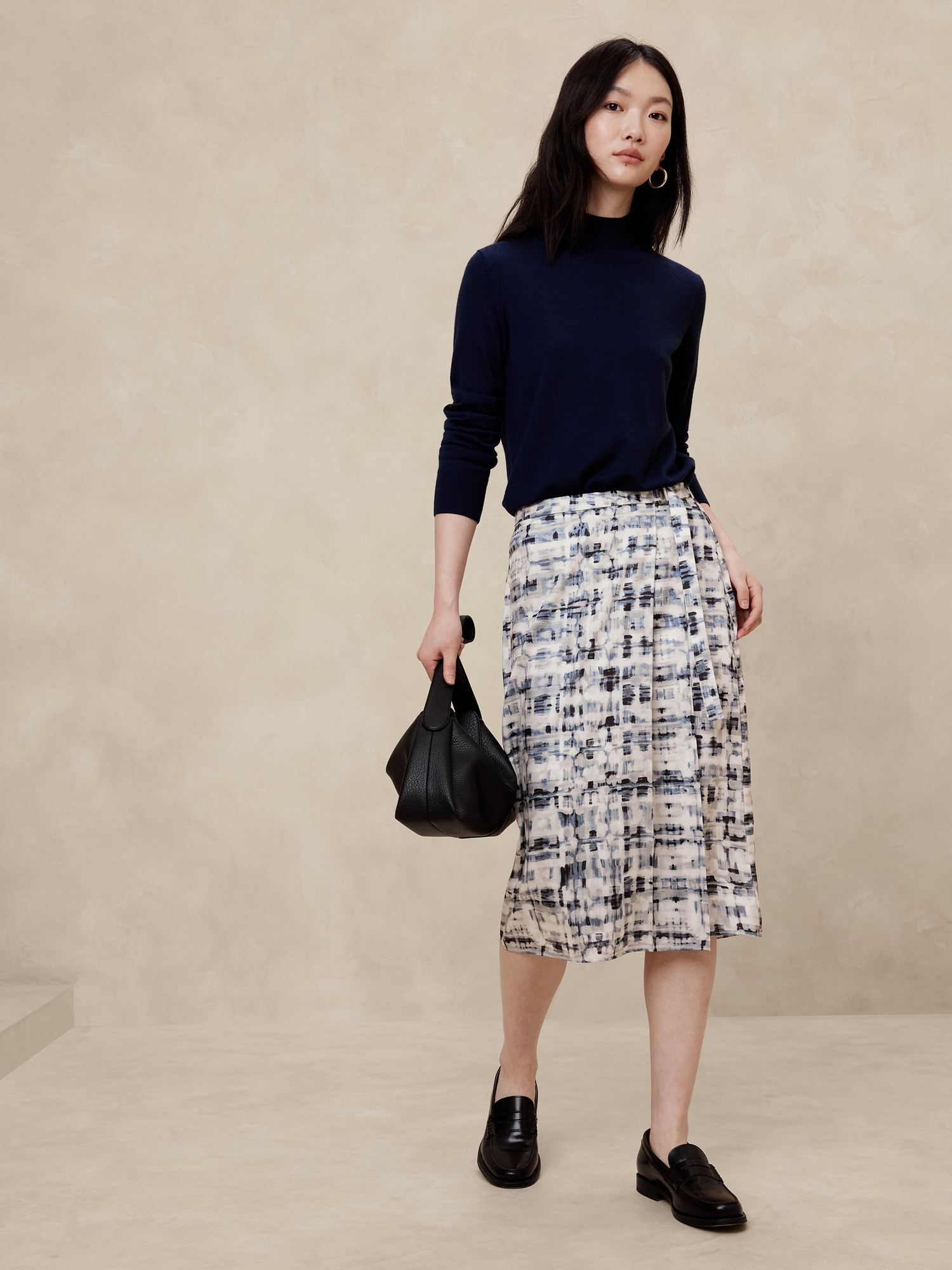 Silky Twill Wrap Midi Skirt