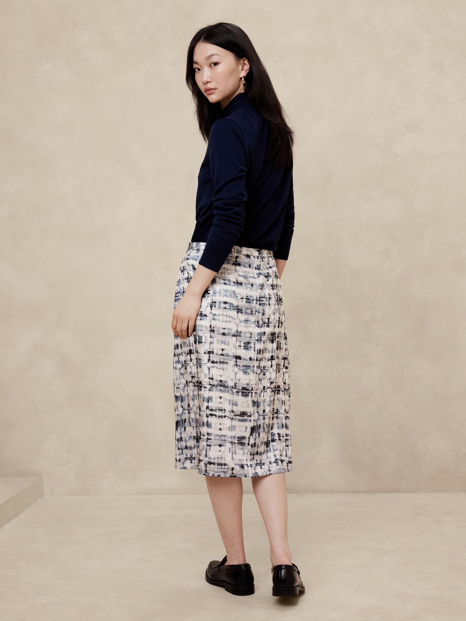 Silky Twill Wrap Midi Skirt