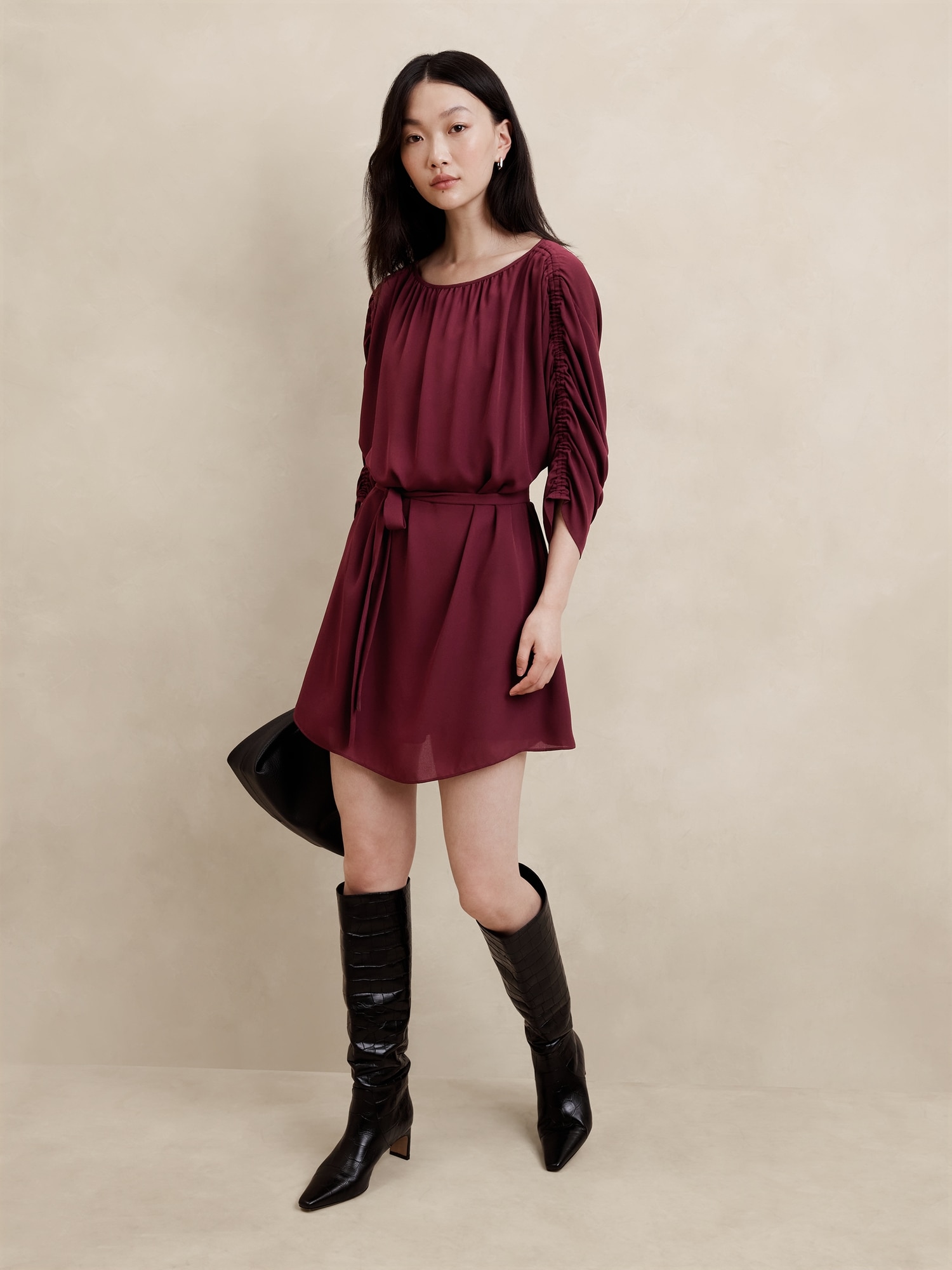 Shirred Mini Dress - Purple