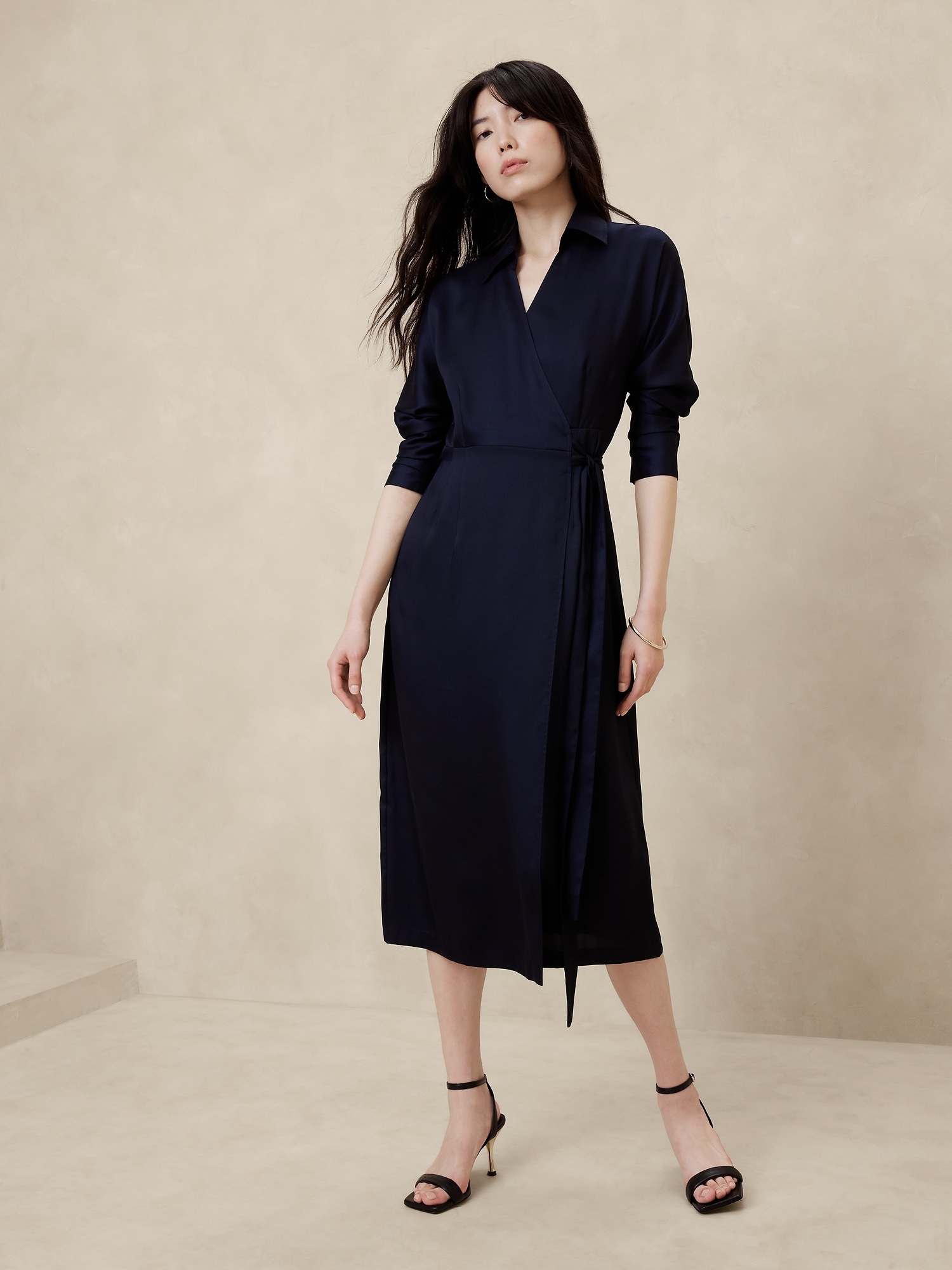 Silky Twill Wrap Midi Dress