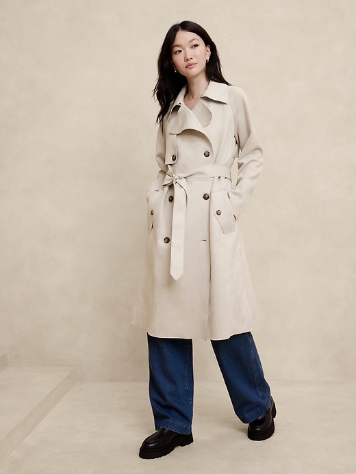 Banana Republic Suede Trench Coat Women's Vegan Suede Trench