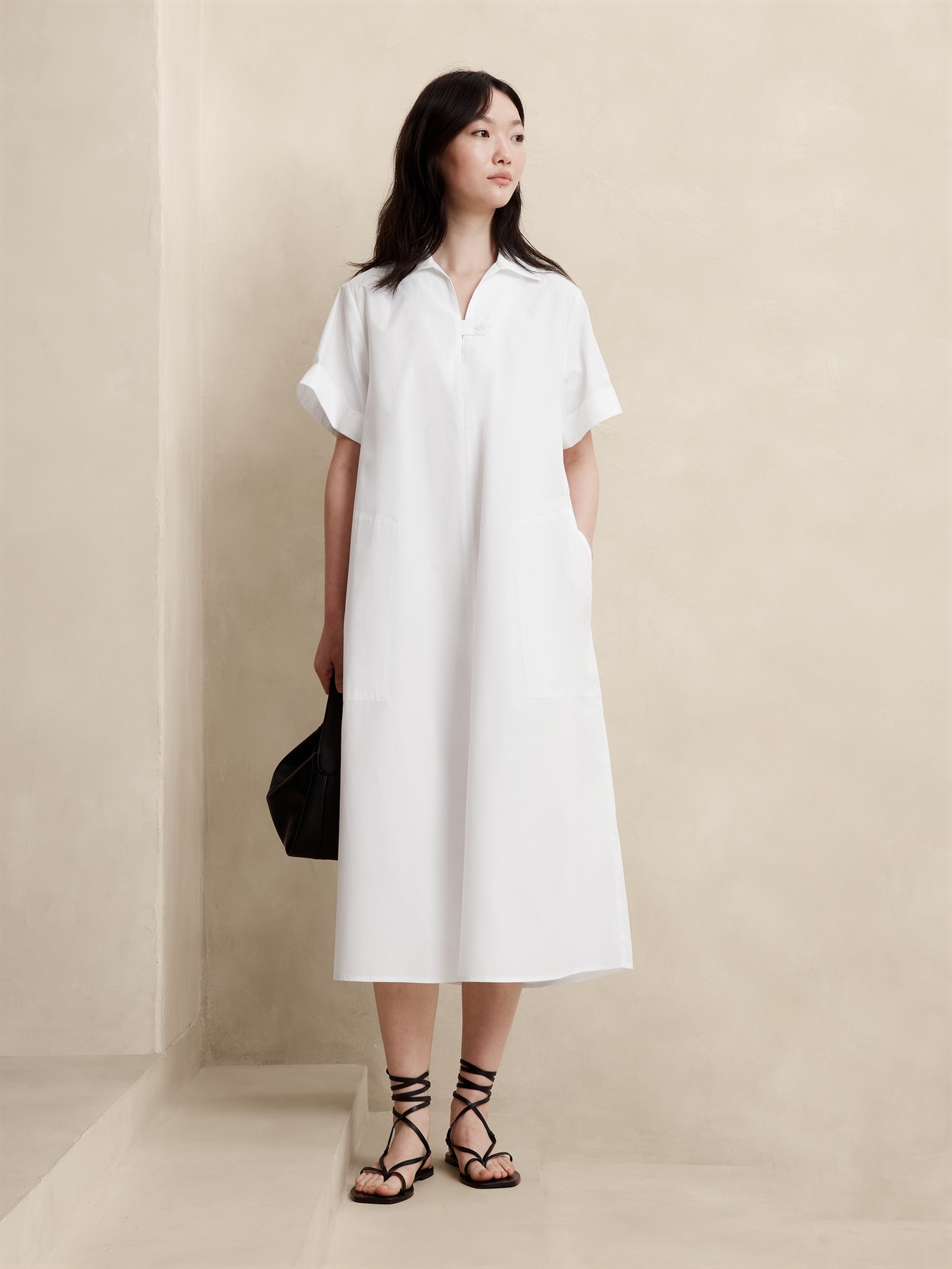 Tab Poplin Midi Dress