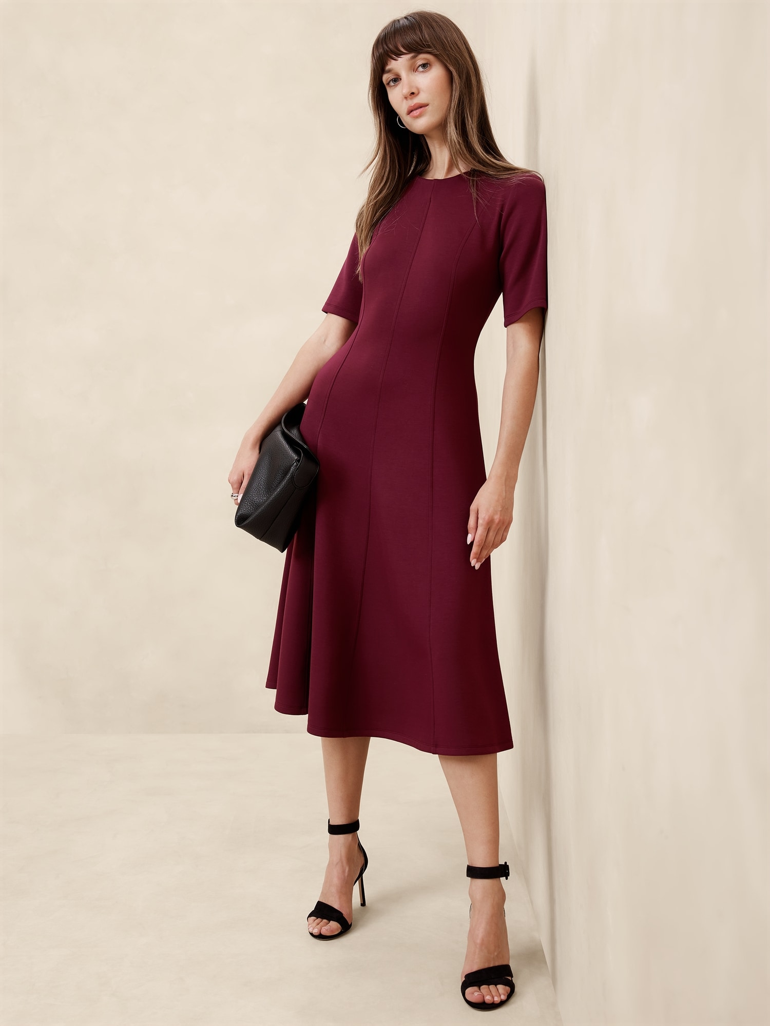 Soft Touch Scuba Seamed Midi Dress