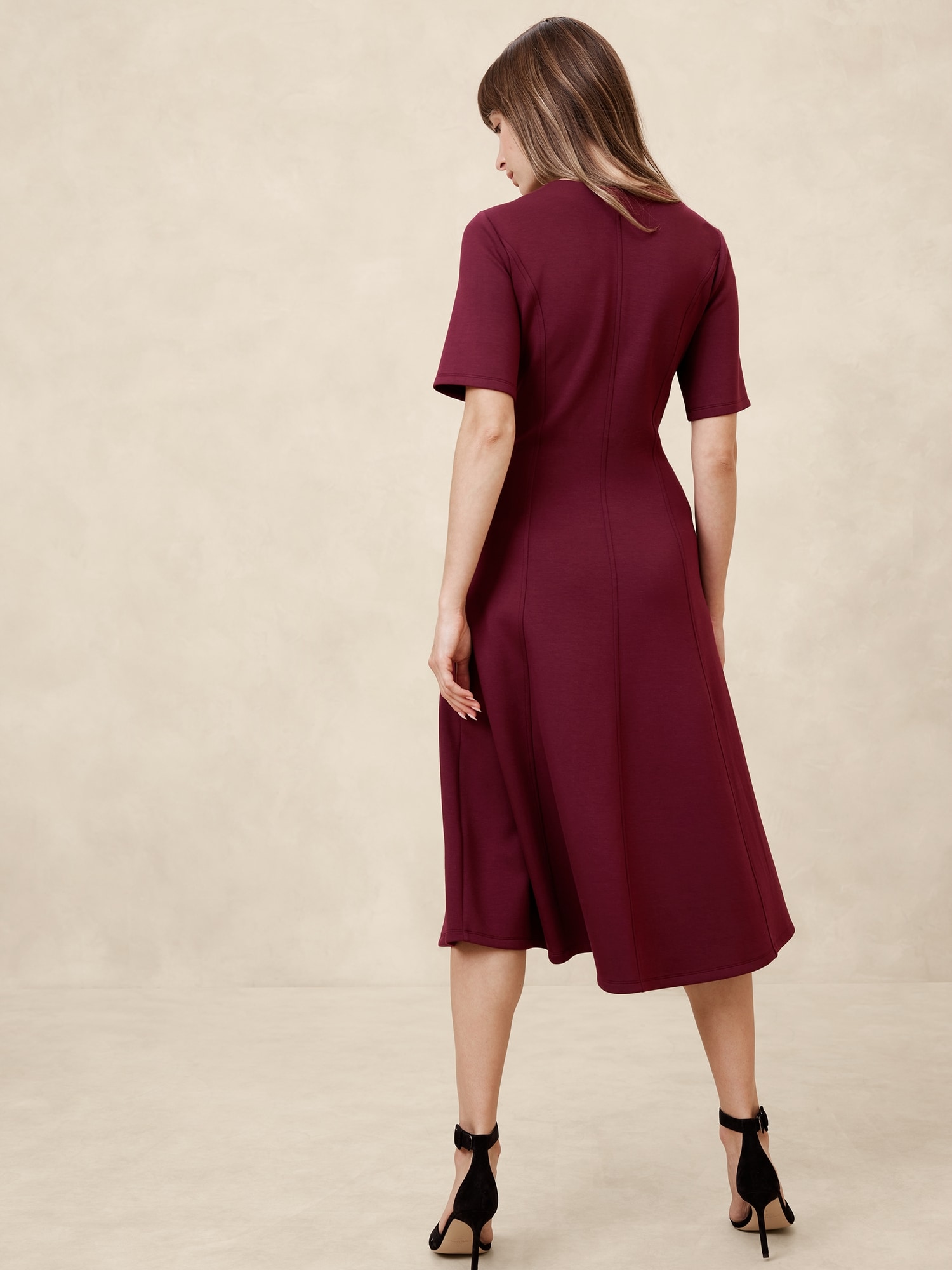 Soft Touch Scuba Seamed Midi Dress