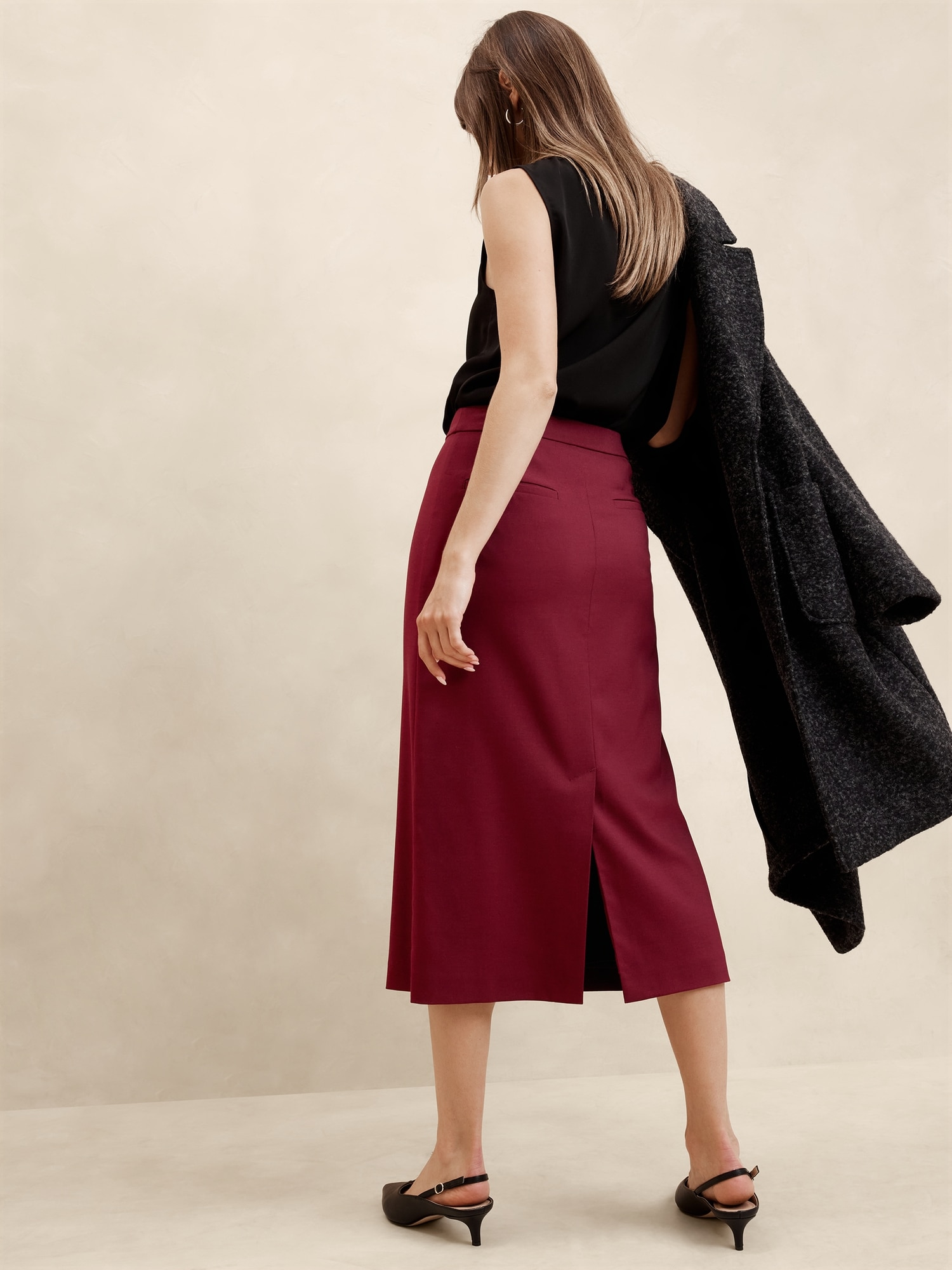 Stretch Twill Ryan Midi Pencil Skirt