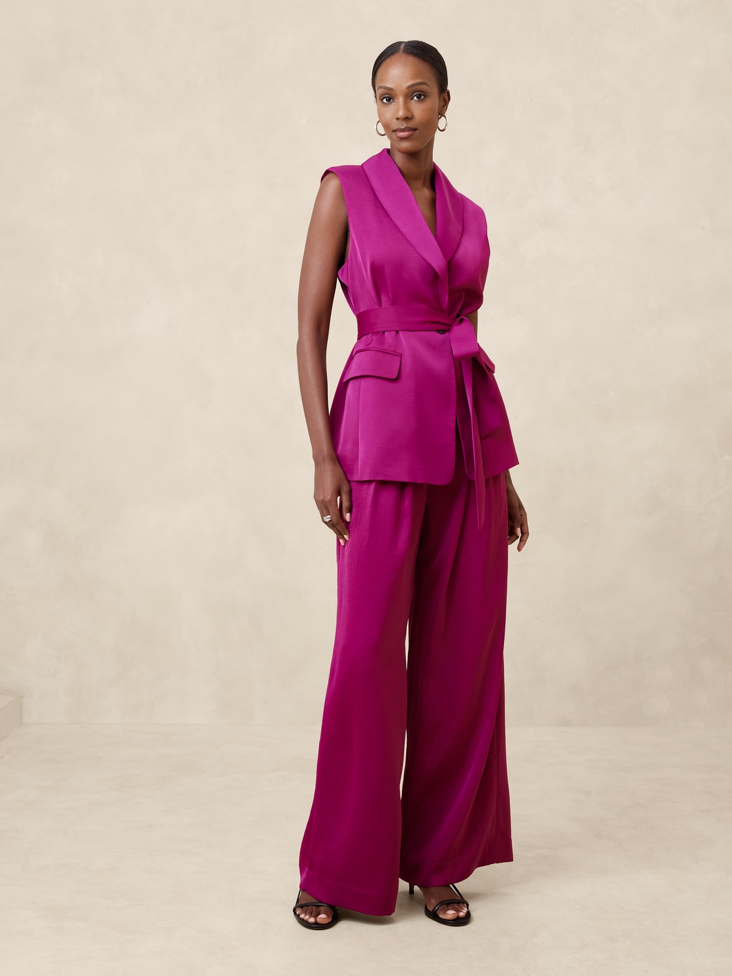 Silky Pleated Wide-Leg Pant