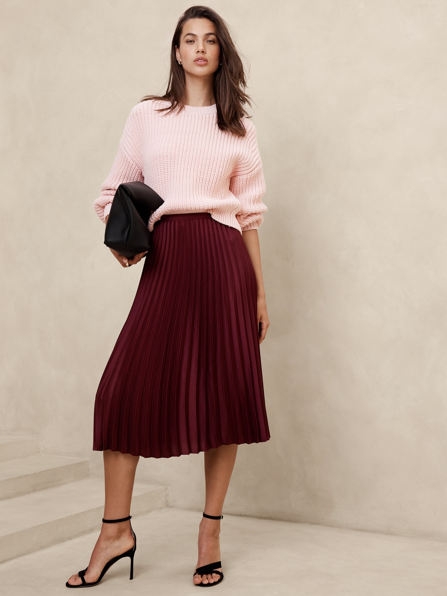 Silky Pleated Midi Skirt