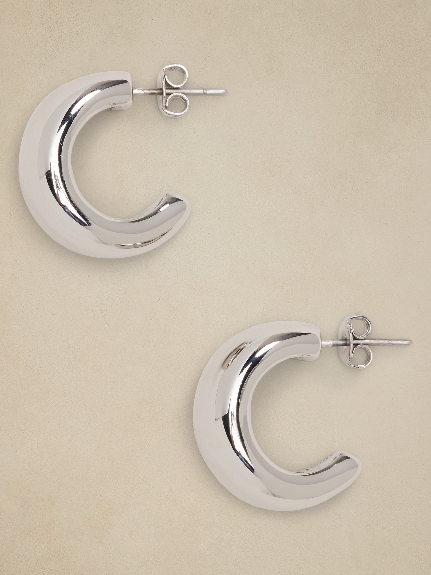 Chubby Curve Hoop Earrings - Silver