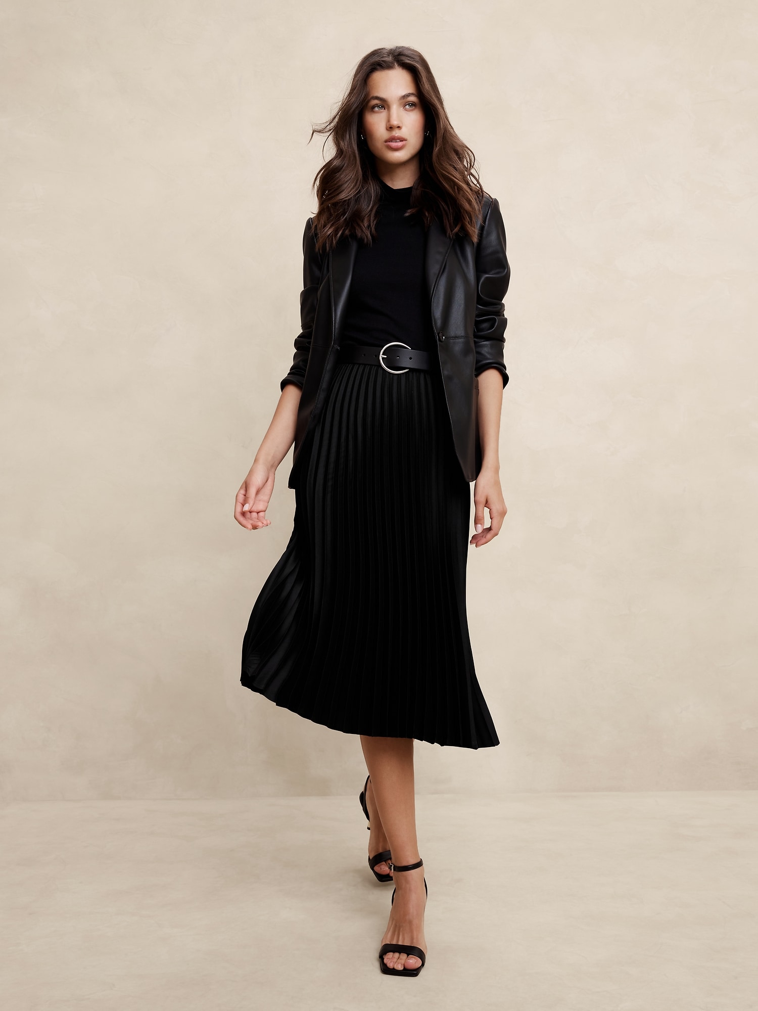 Silky Pleated Midi Skirt