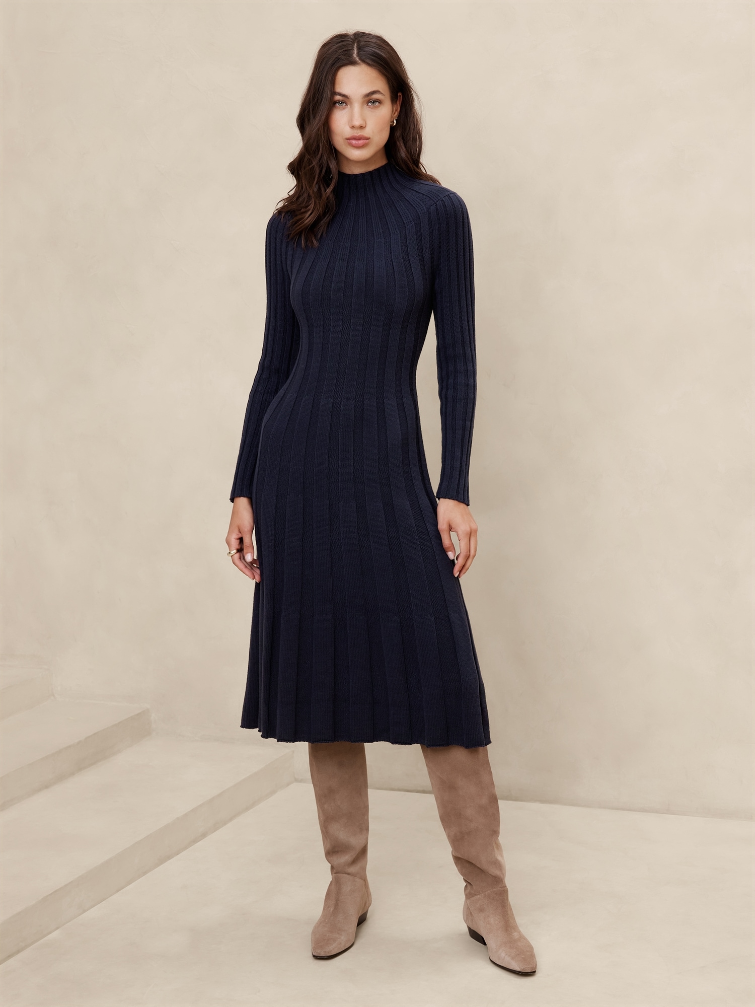 Ribbed Fit-and-Flare Midi Dress