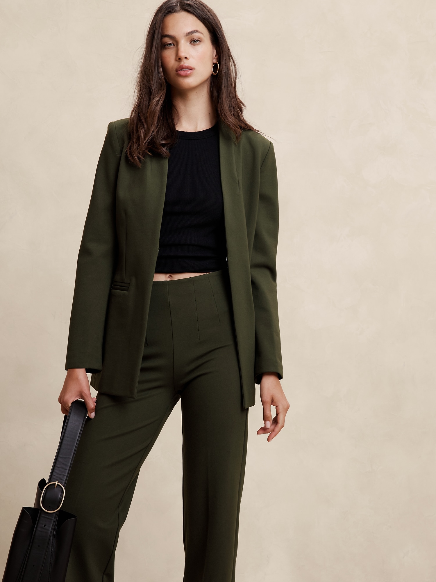 Ponte Collarless Blazer - Green