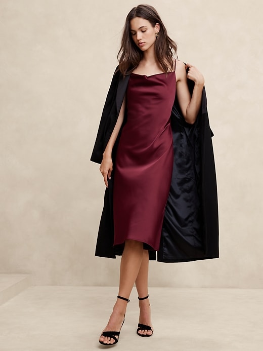 burgundy dress banana republic Satin Midi Slip Say 