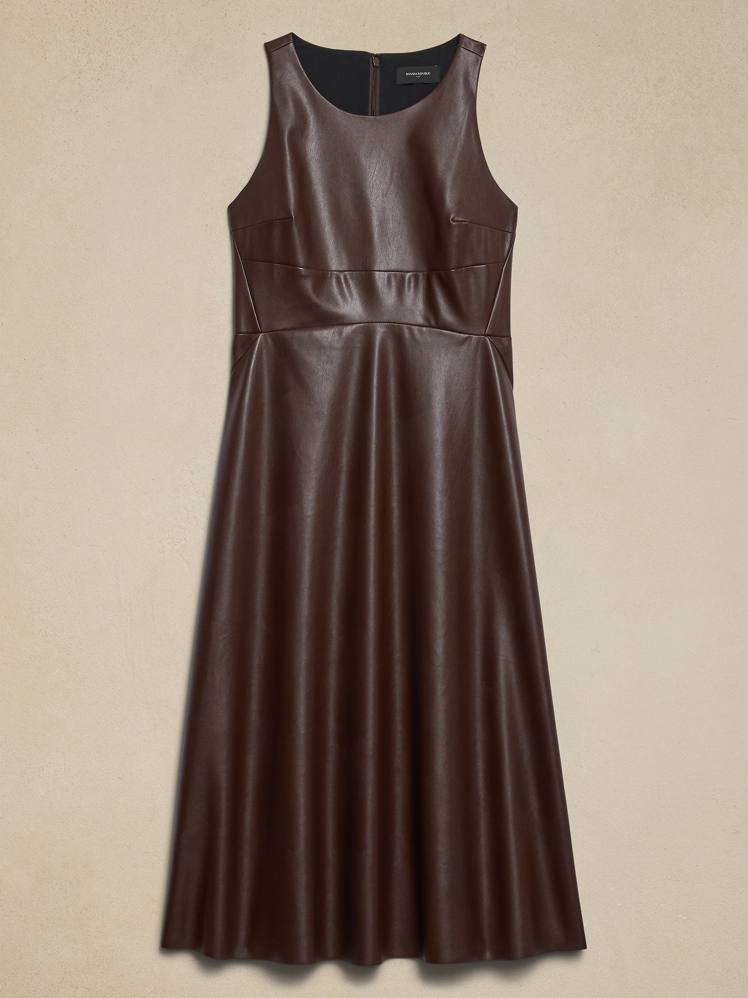 Vegan Leather Paneled Midi Dress