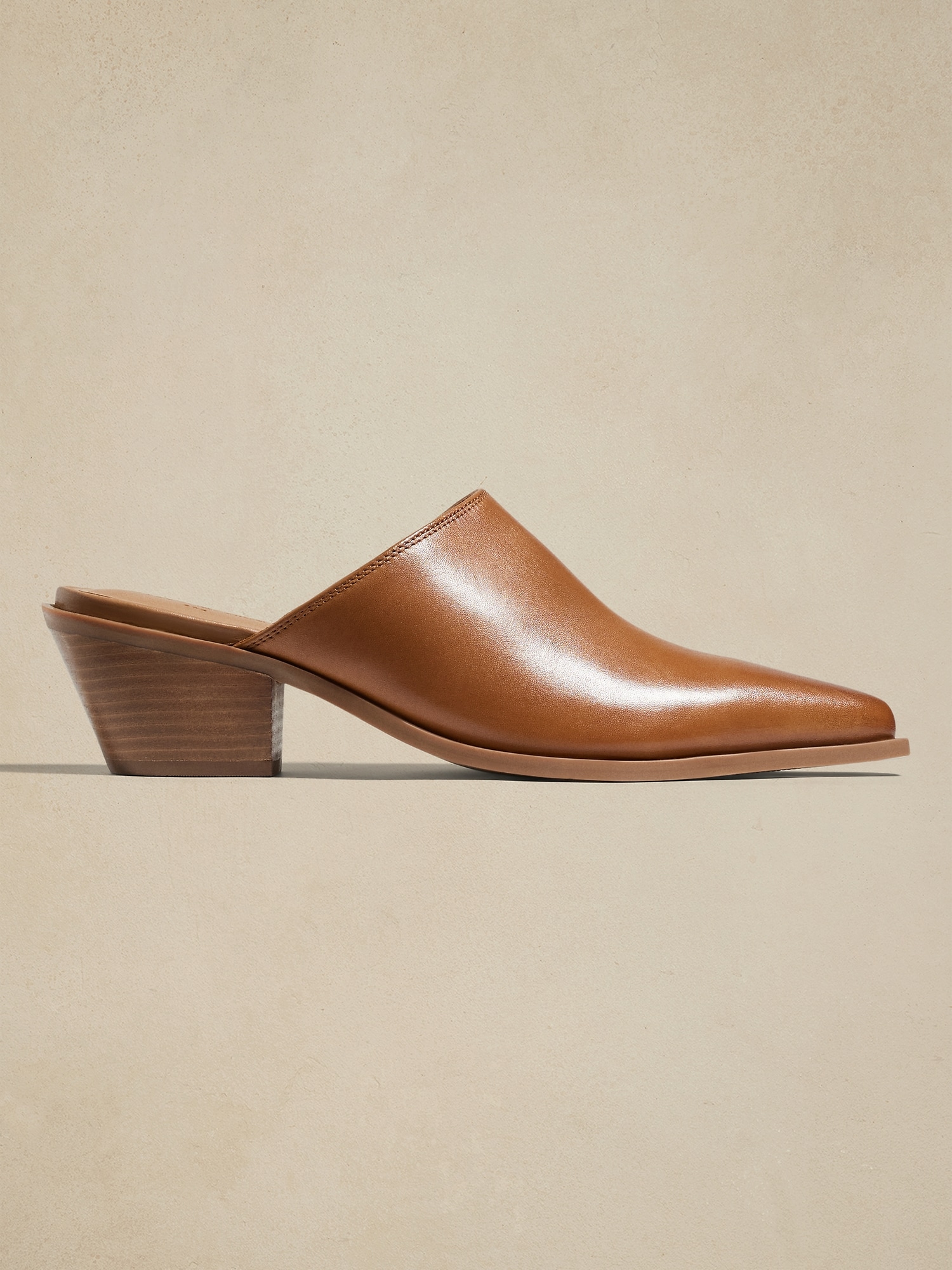 Leather Heeled Mule - Brown