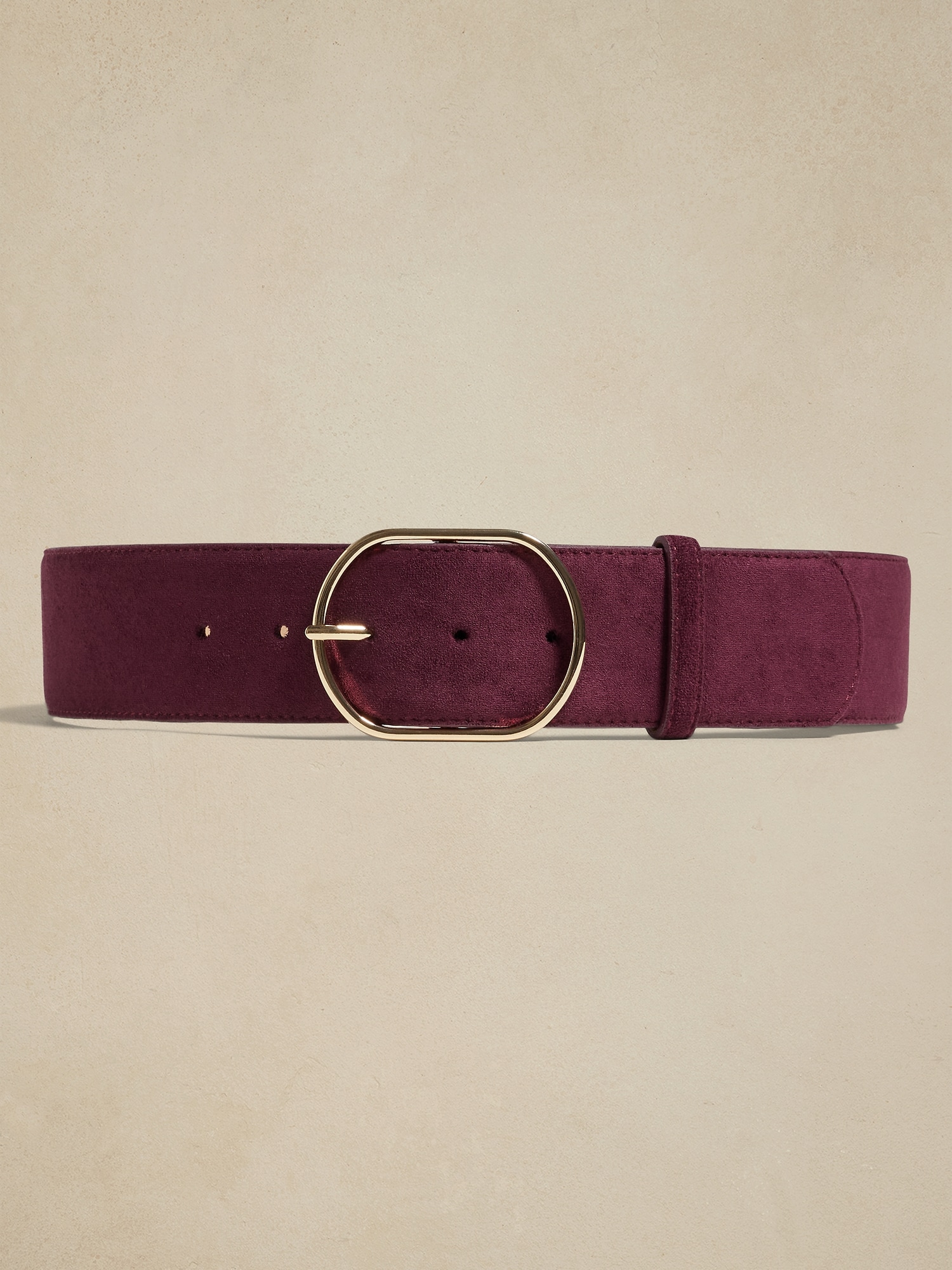 Faux Suede Oval Buckle Belt - Red