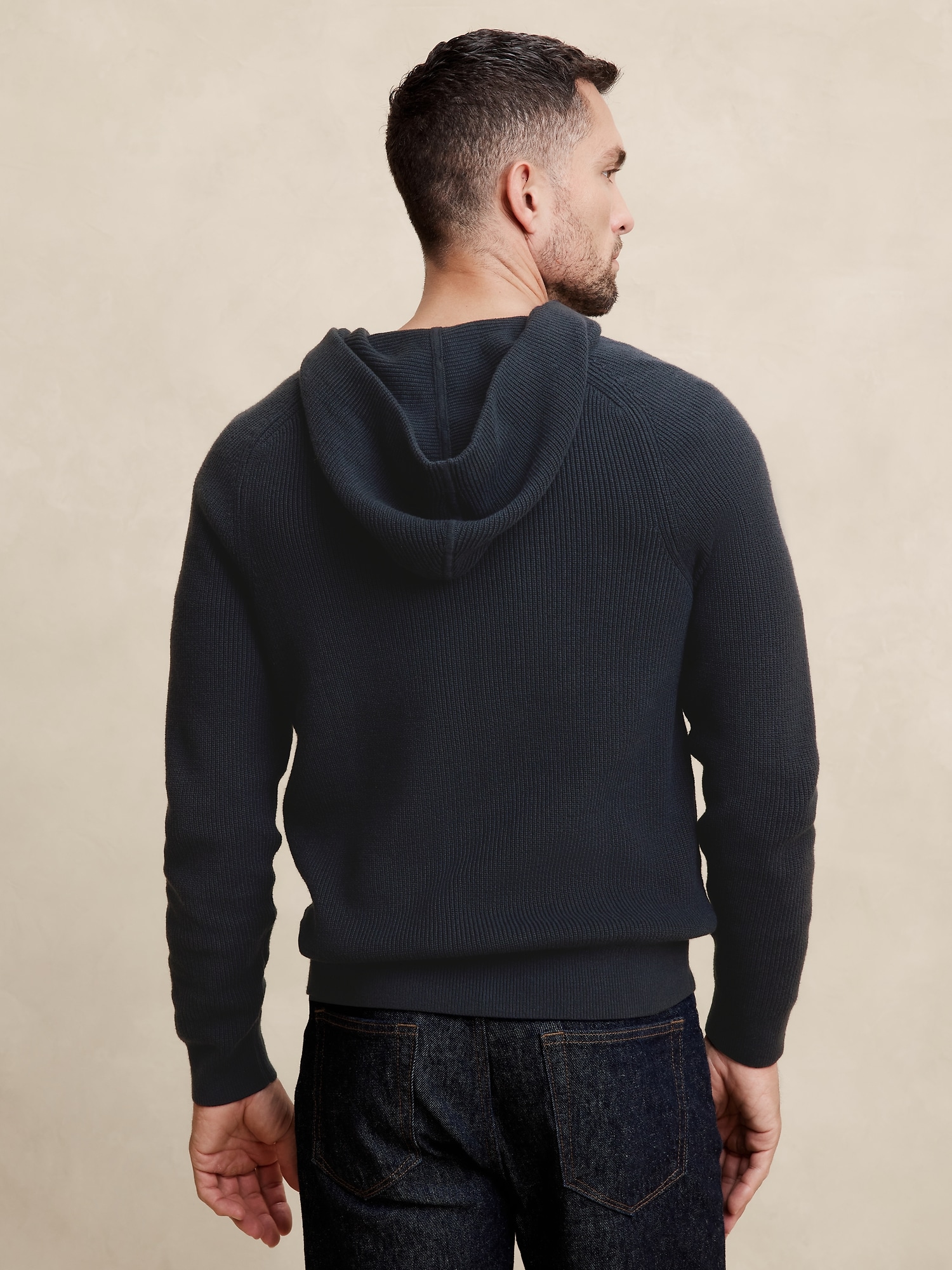 Cotton-Blend Ribbed Zip Hoodie Sweater