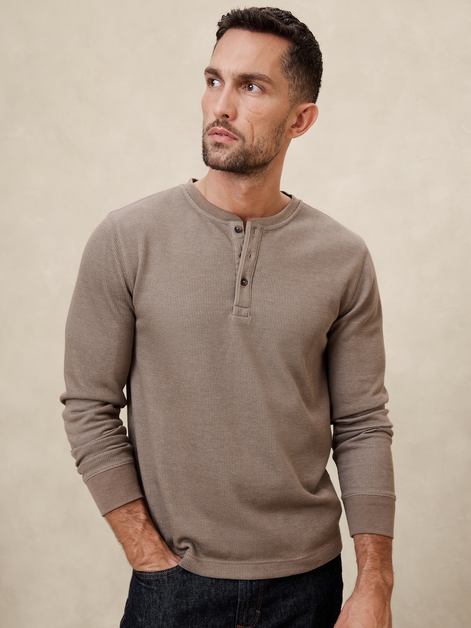 Waffle Knit Thermal Henley