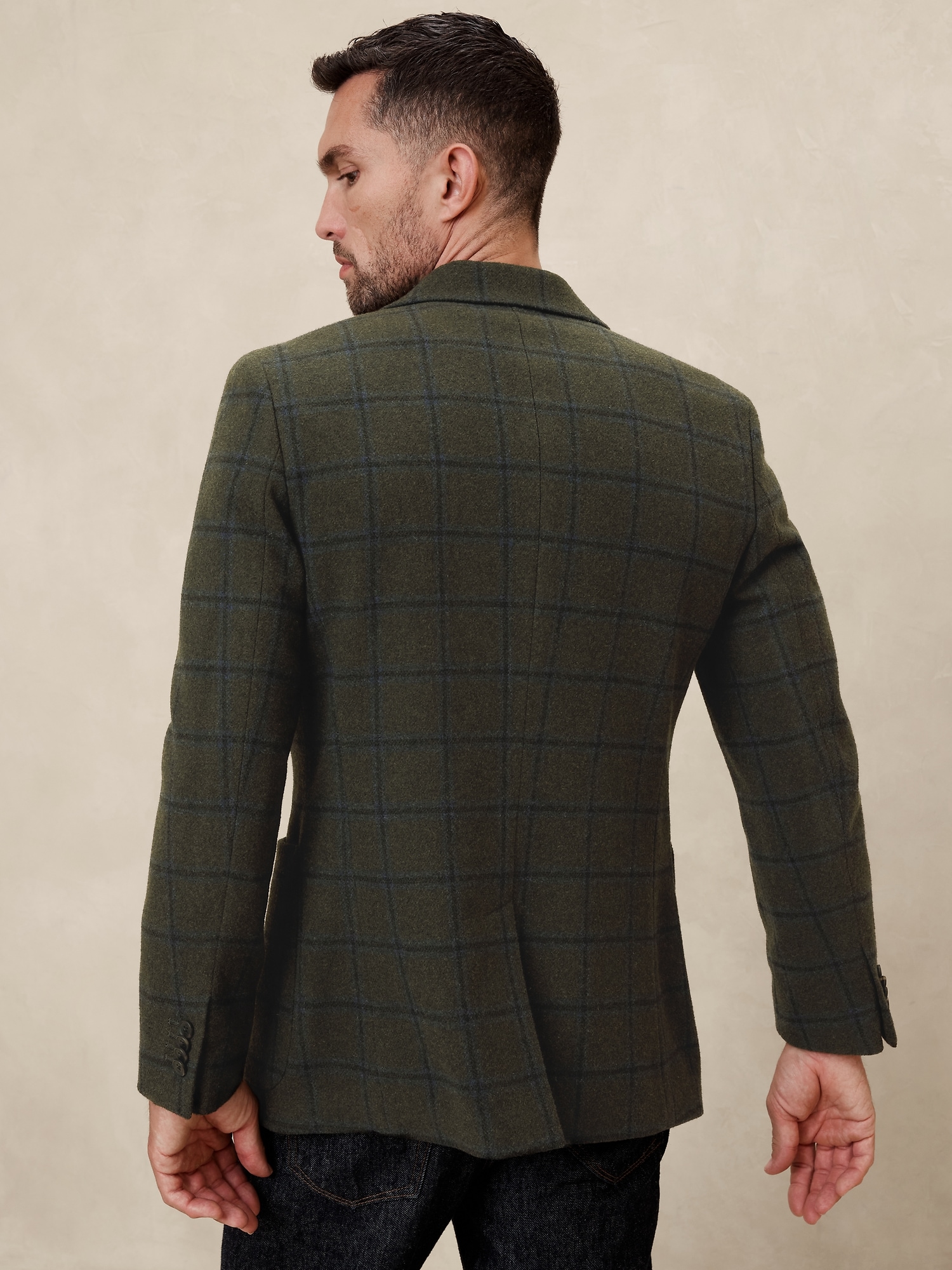 Tailored-Fit Wool-Blend Olive Jacket