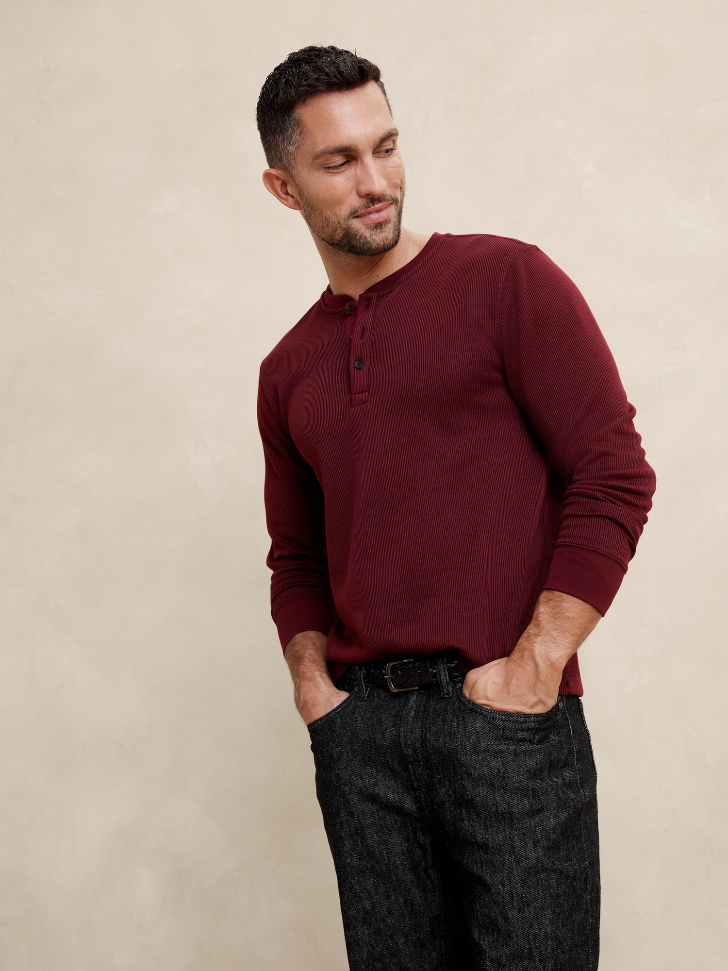 Waffle Knit Thermal Henley