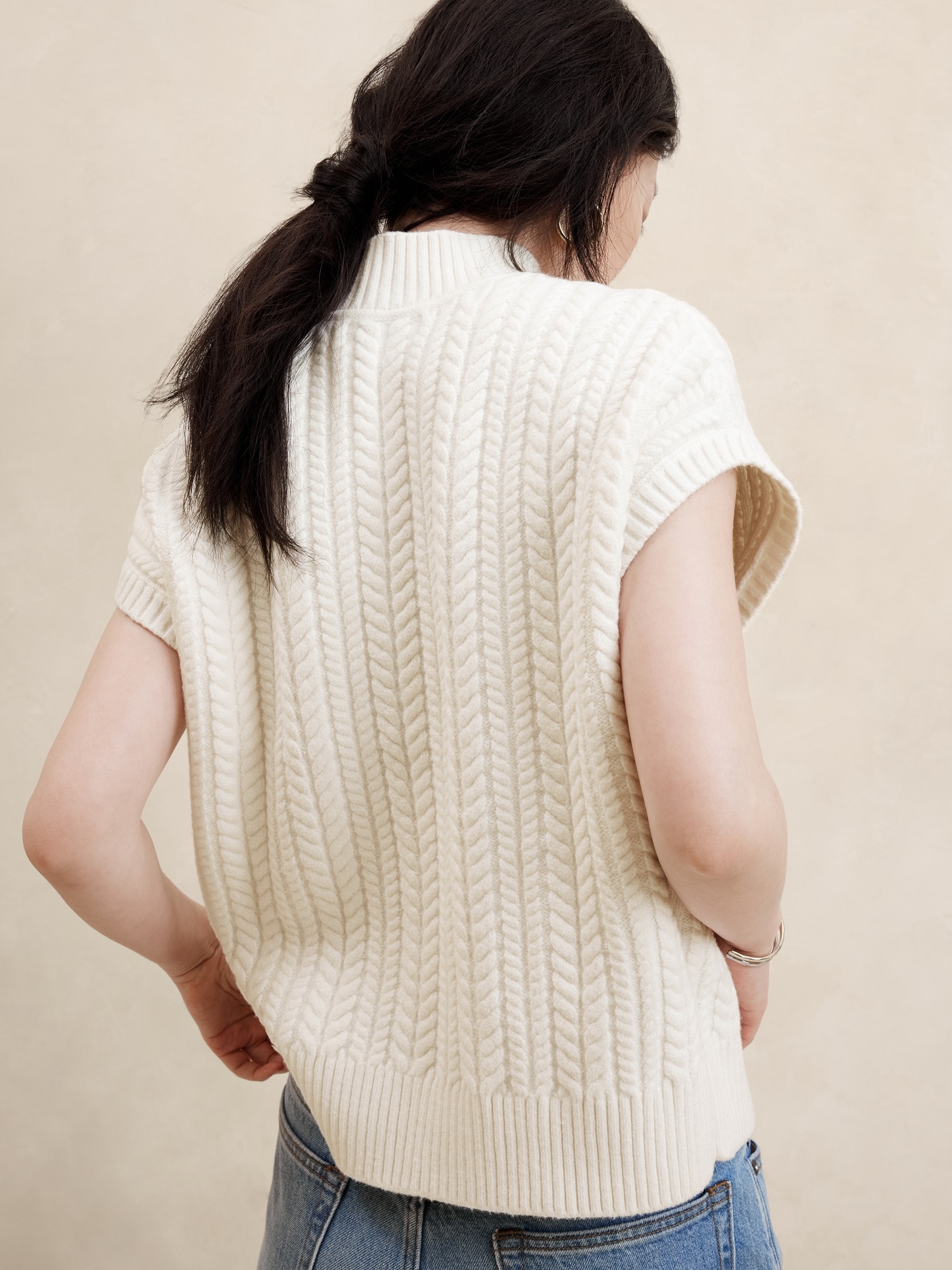 Cable Mock-Neck Sweater Vest