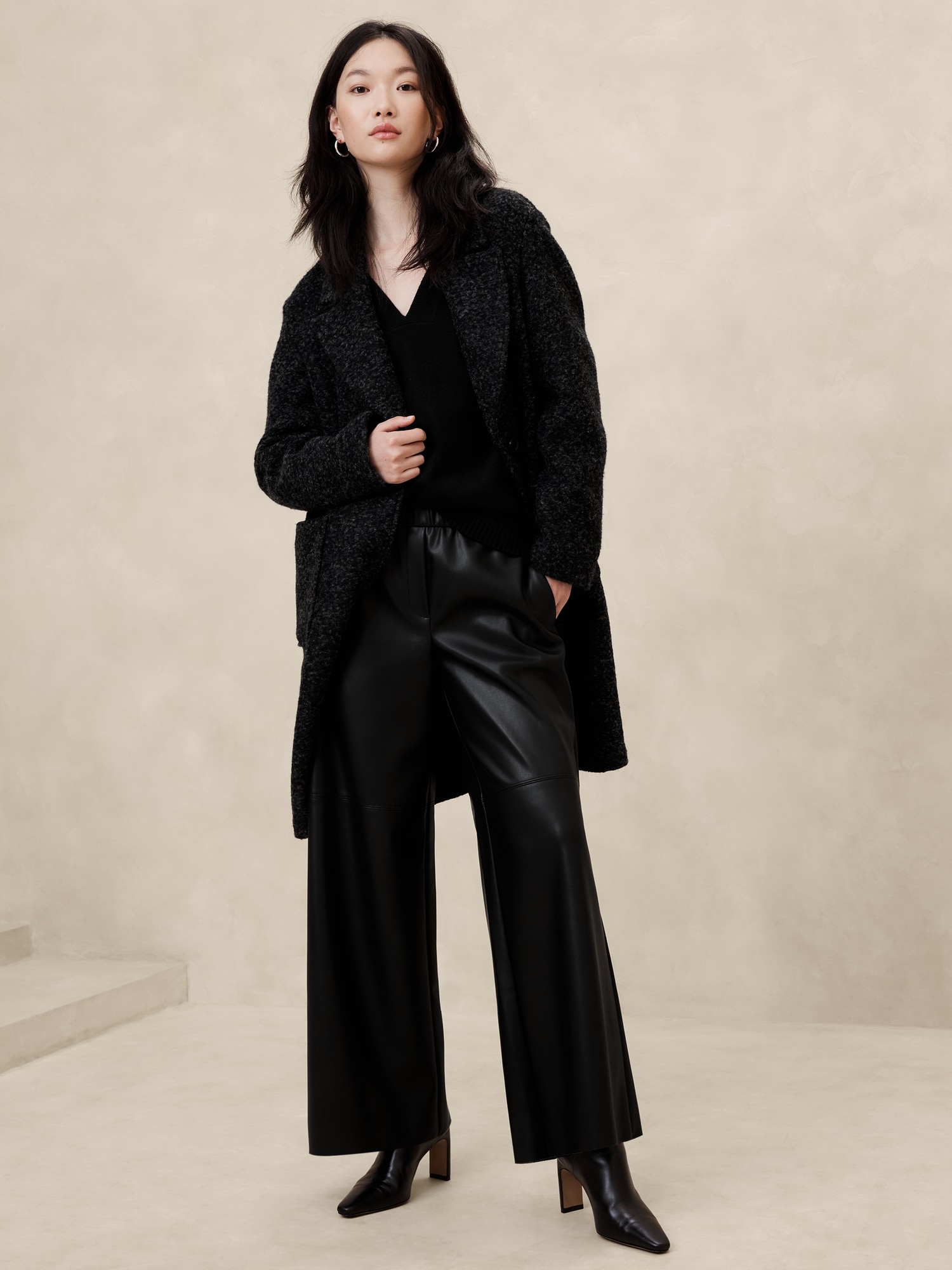 Vegan Leather Wide-Leg Pull-On Pant